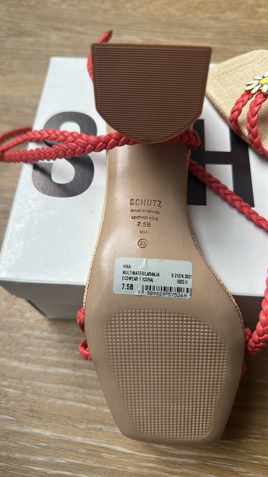 Coral Braided Strap Daisy Flower Heel NWT