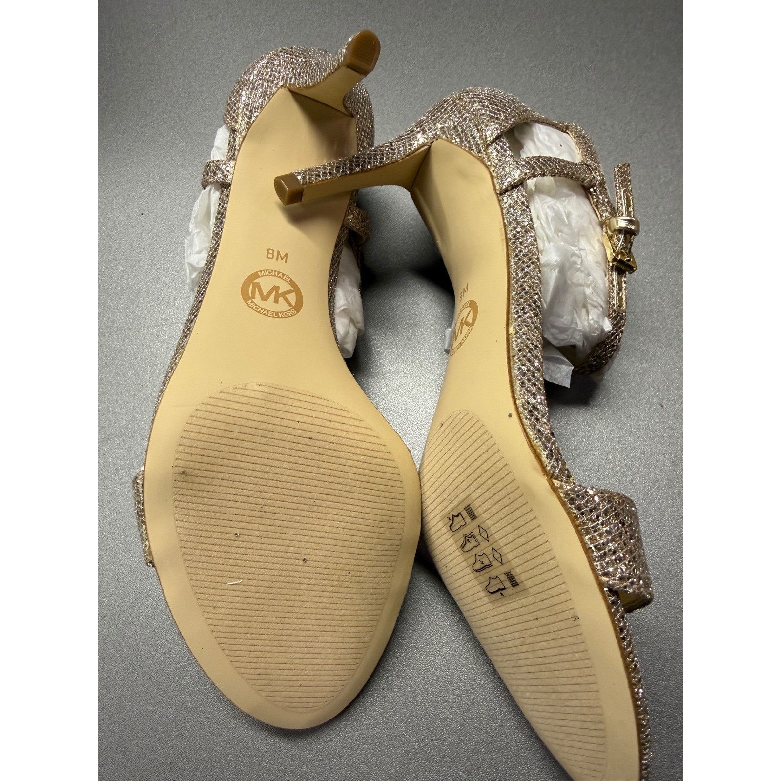 Michael Kors Simone Mid Sandal Silver Sand Glitter Stiletto Heel 40S6SMMA2D 8M