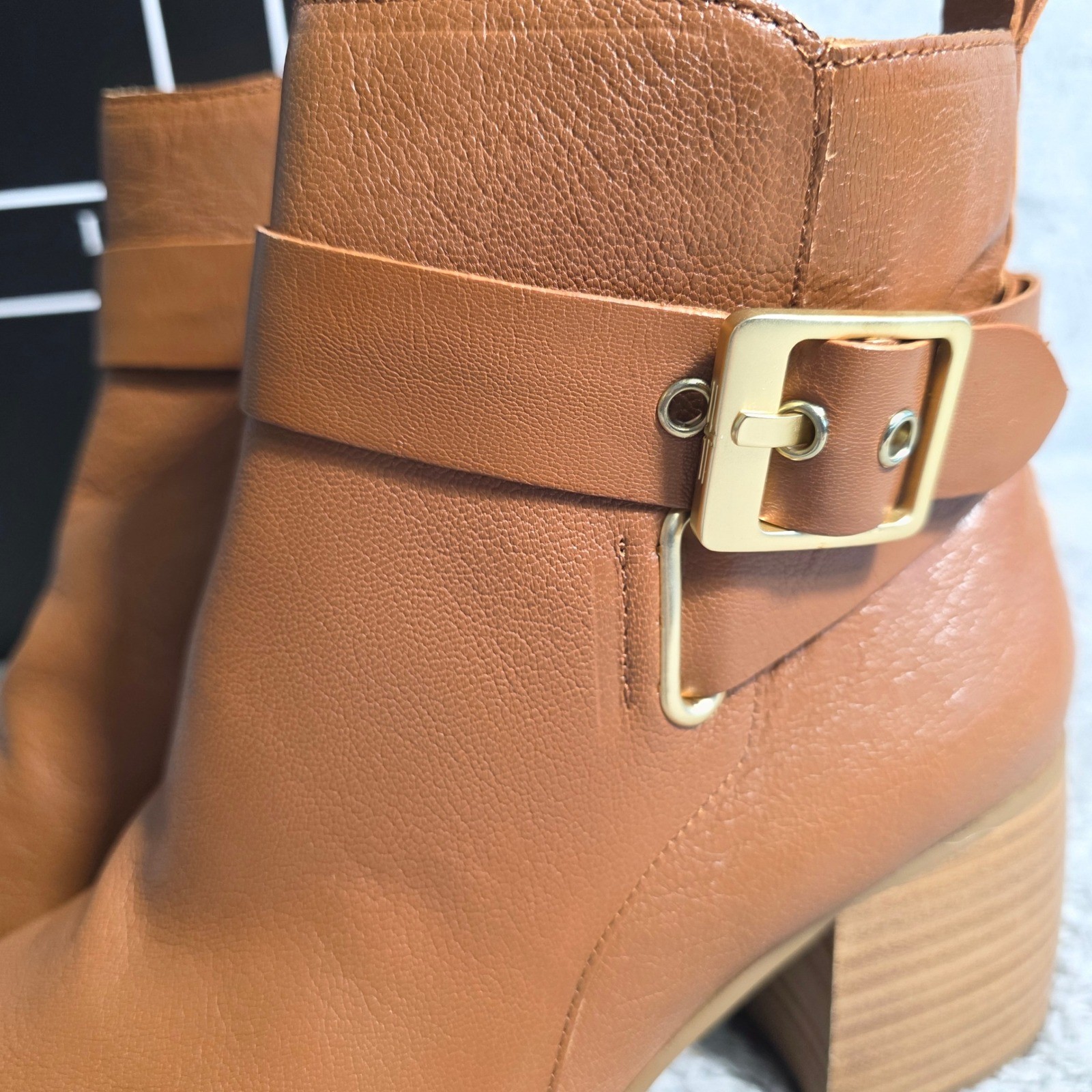 Liverpool Los Angeles Encino Pecan Leather Buckle Ankle Boots Women 8.5M NEW