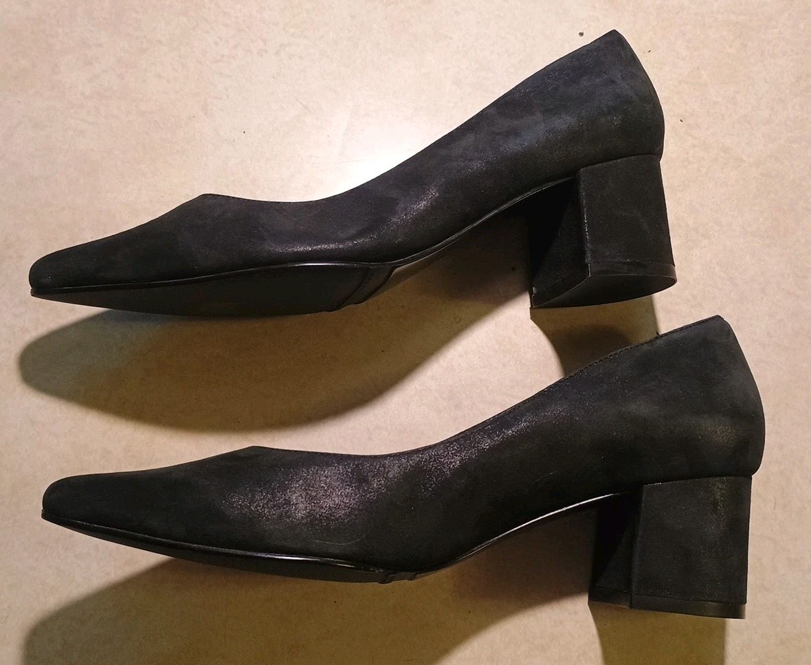 VANELi Classic Designer Shimmer Black Suede Pumps 1.75″ Chunky Heel Sz 7 N EUC
