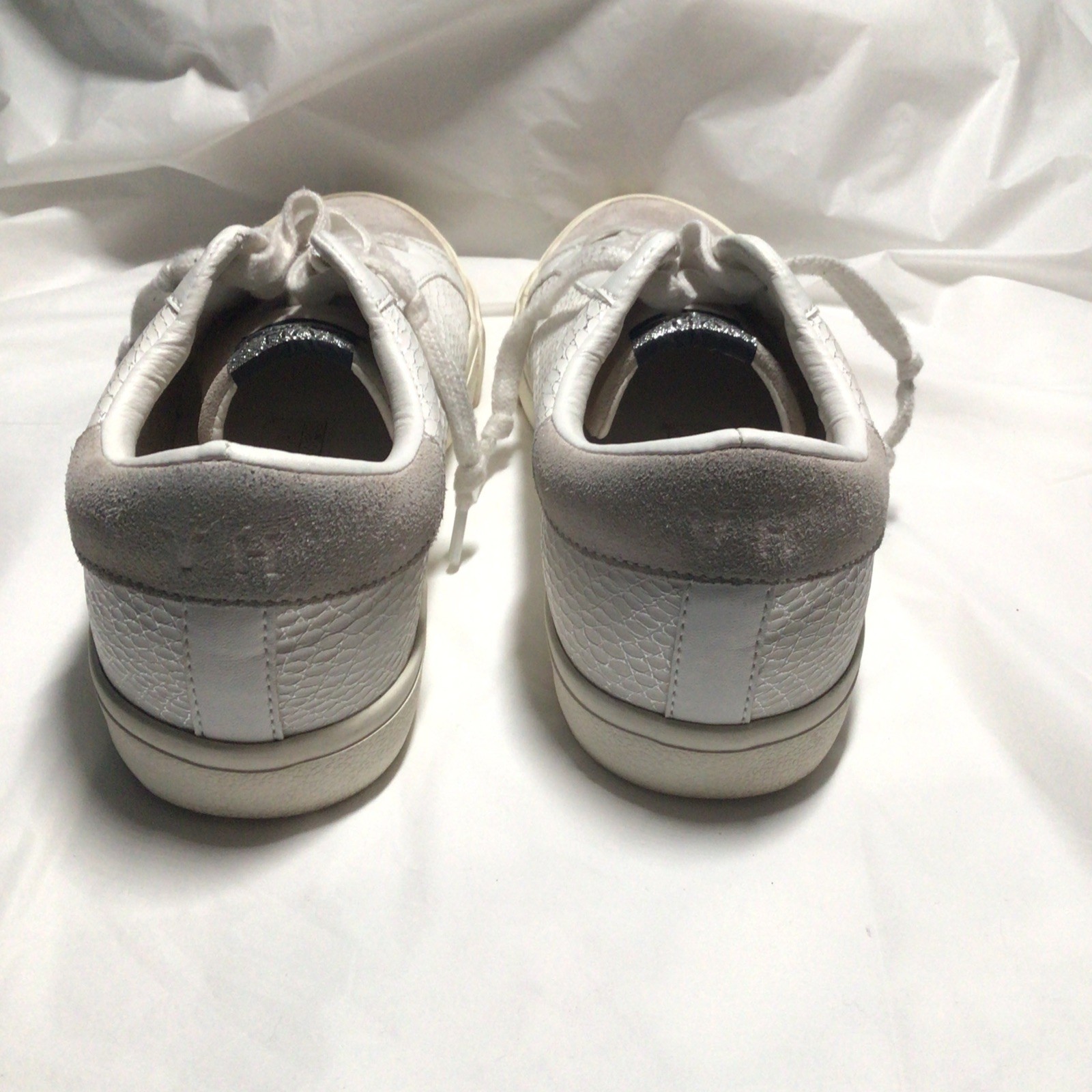 Womens Vintage Havana Silver Snake Sneaker with greige suede-like fabric size 10