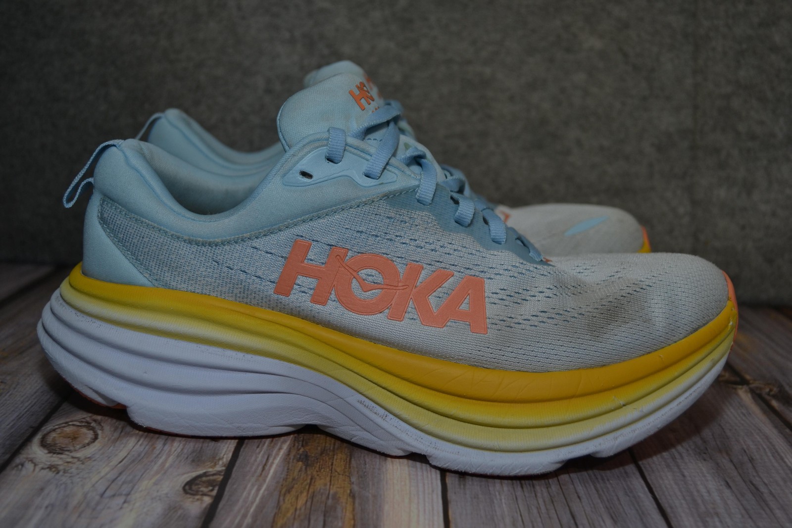 Hoka One One Bondi 8 Shoes Womens 8.5B Blue Yellow Running Sneakers 1127952 SSCA