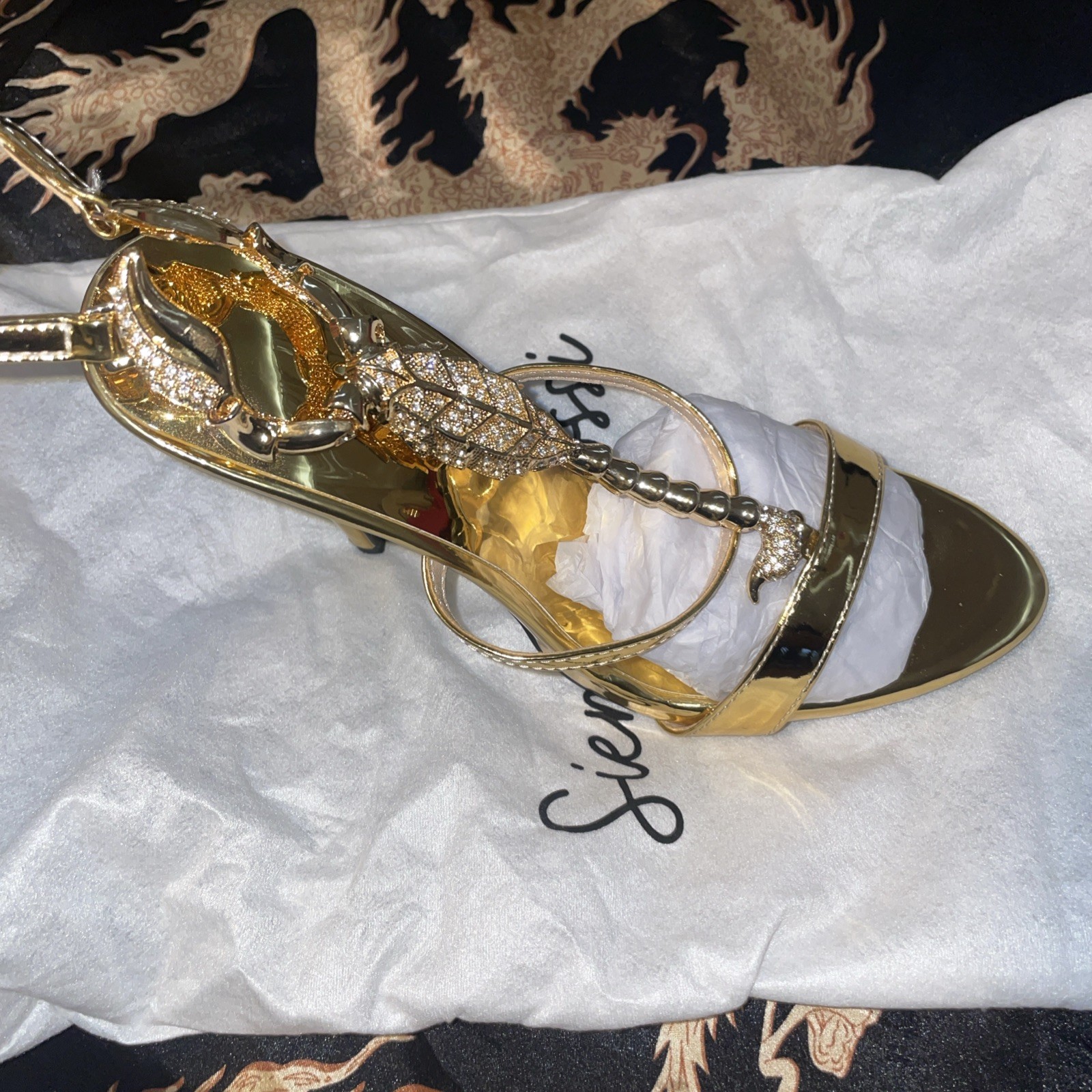 Sienna Rossi Pia Rhinestone Scorpion Strap Sandals In Gold