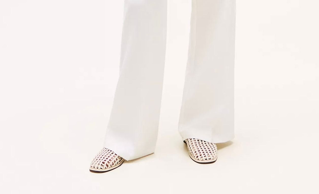 Tommy Hilfiger Premium Leather Woven Mule Sandals in Cream