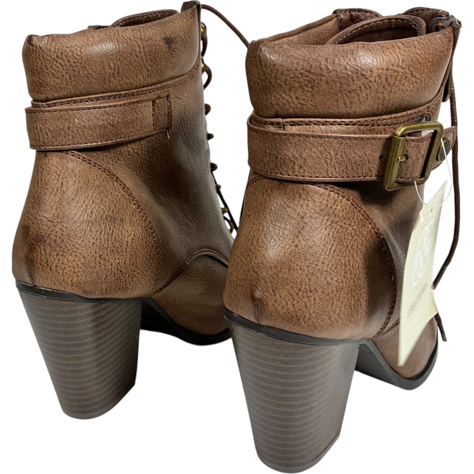 Daisy Fuentes Calida Brown PU 3.5in Block Heel Zip Ankle Booties womens size 9W