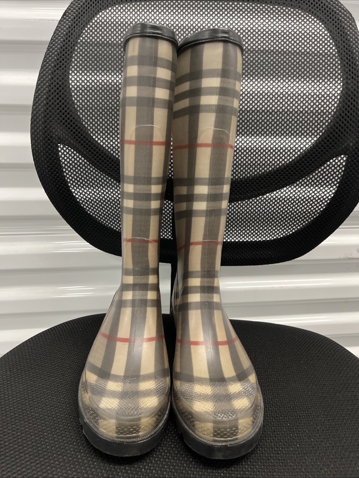 Burberry Nova Check Rubber Rain Boots (4 US, 37 EUR)