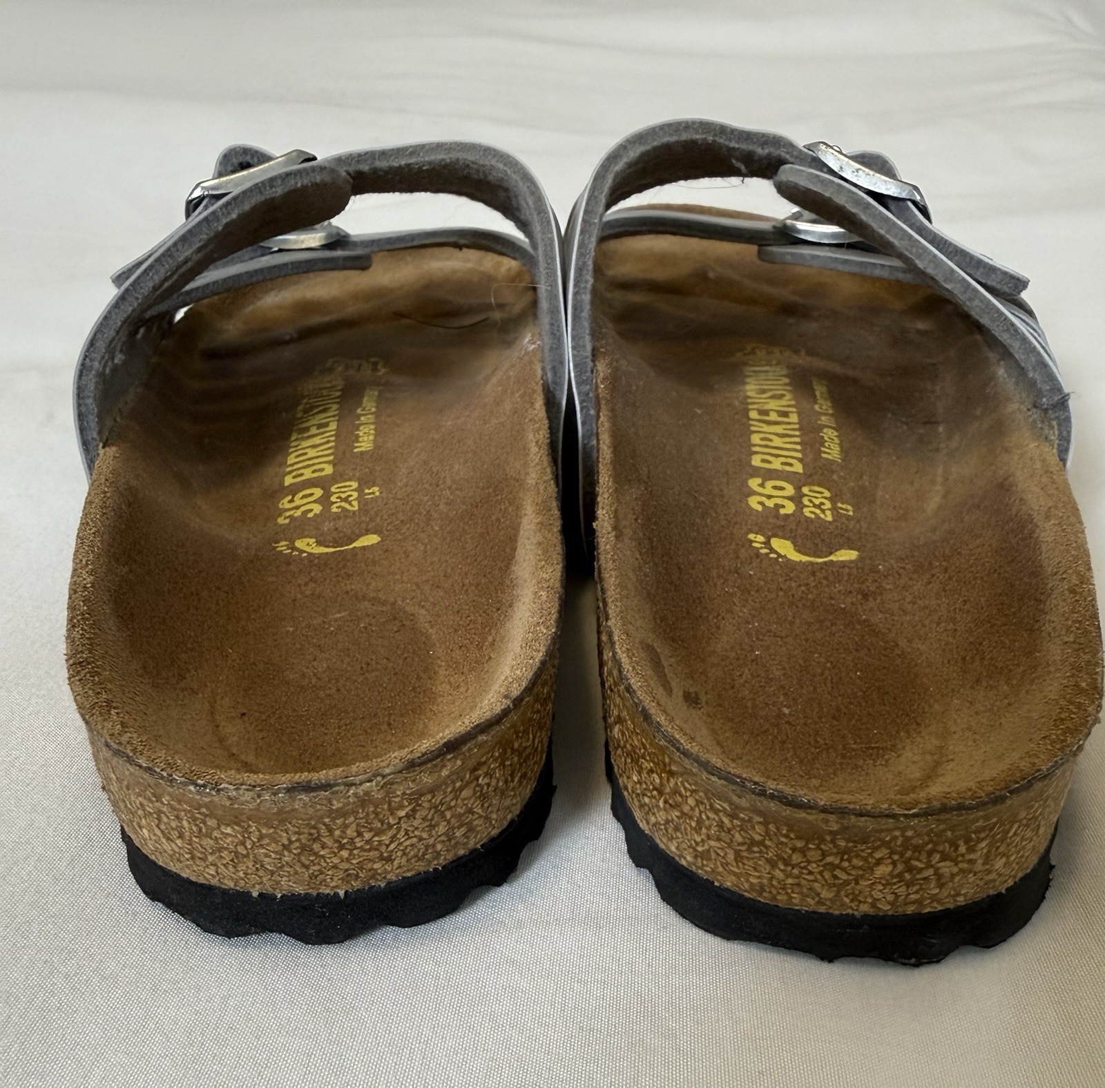 Birkenstock Metallic Silver Two-Strap Slide Sandal Women EU 36 US 5 *Run Large*