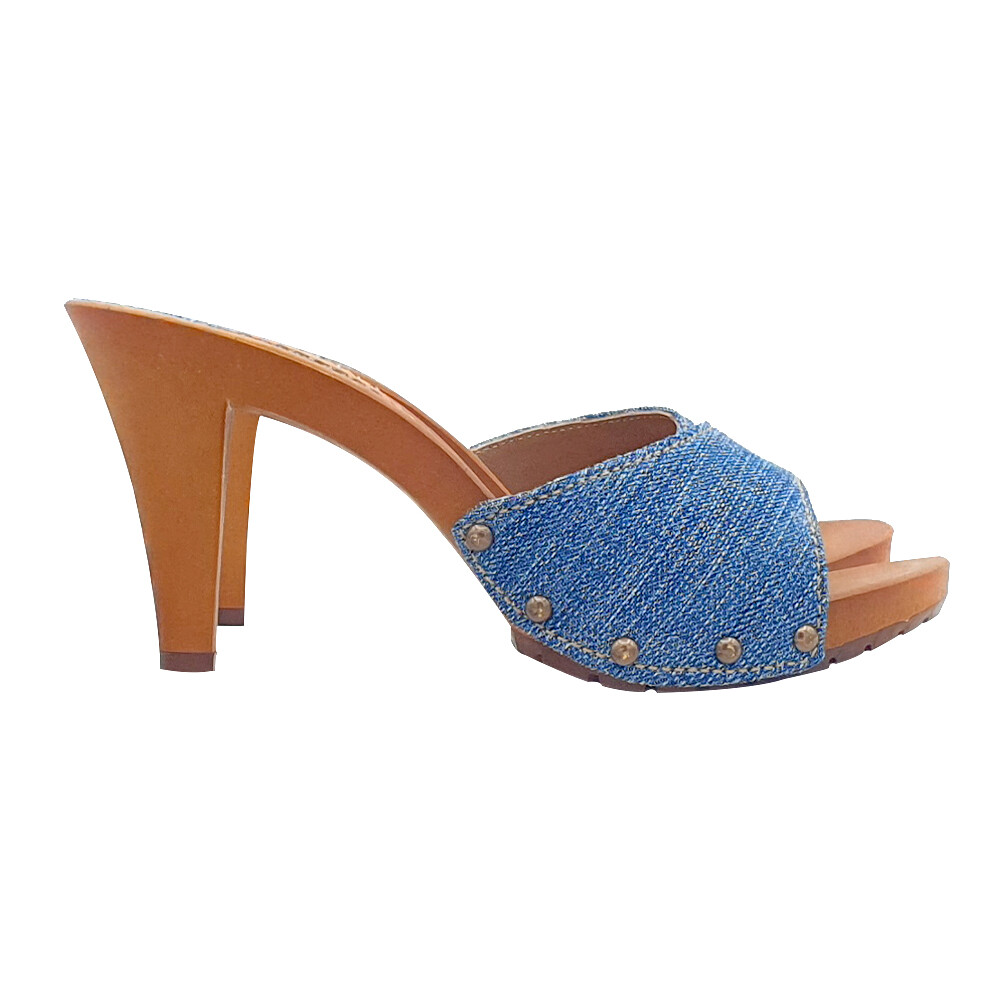 Clogs with denim blue band and 9 heel – Made in Italy – K639001 DENIM