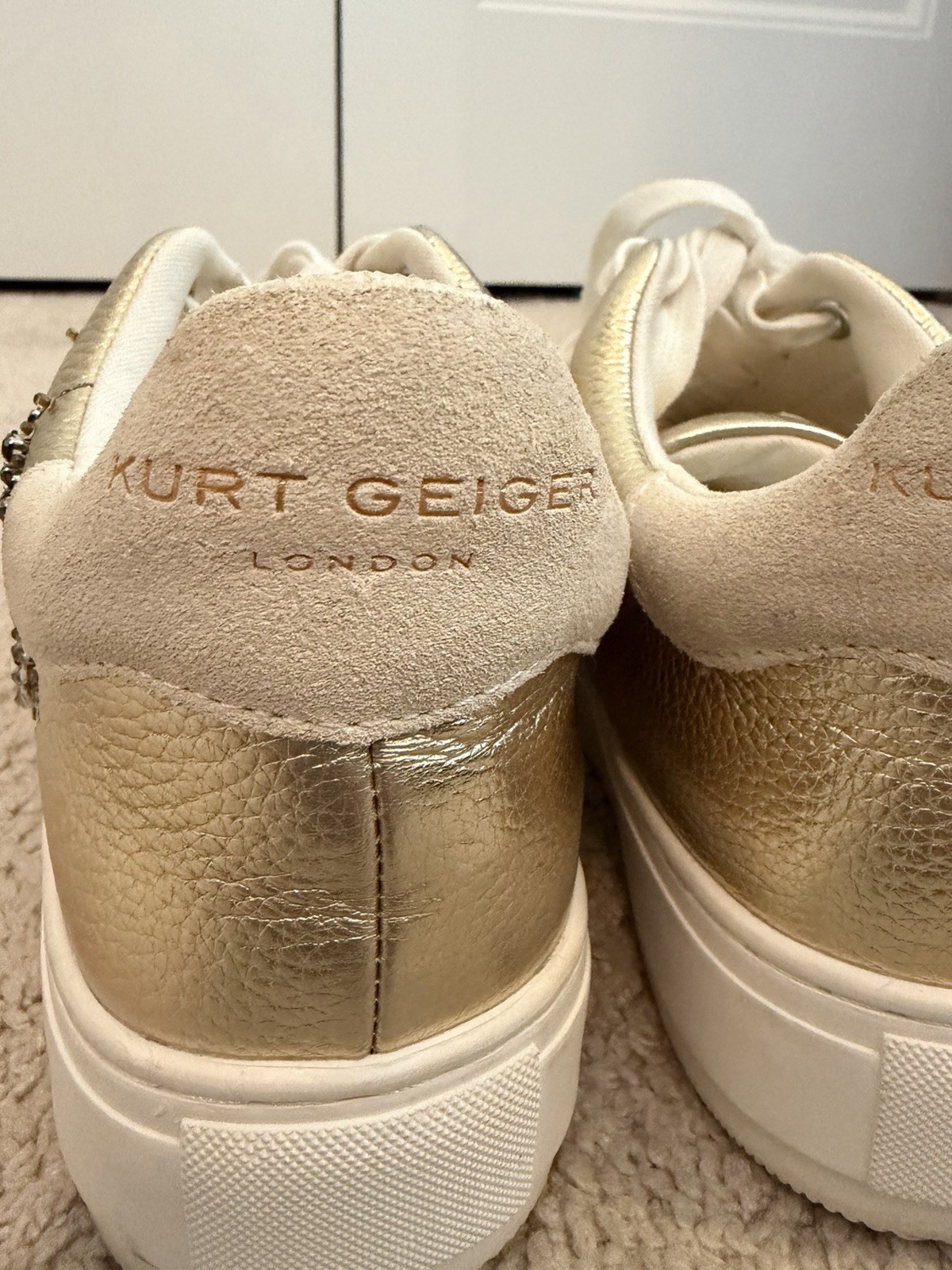 Kurt Geiger London Laney Eye Embellished Gold Leather Platform Sneakers Size 40