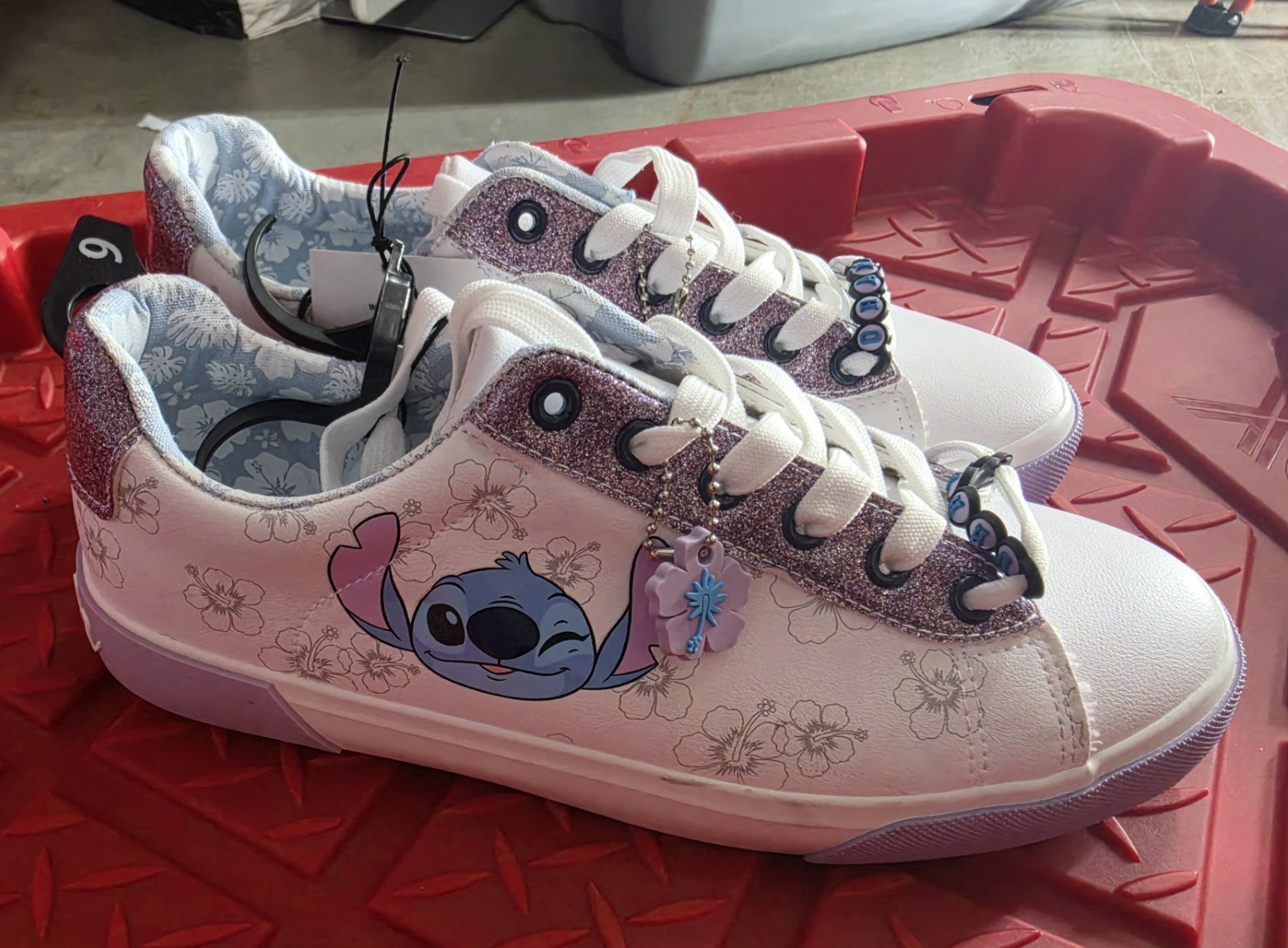 Disney Stitch Floral Low Top Lace-Up Sneakers White/Purple/Pink/Blue Charm
