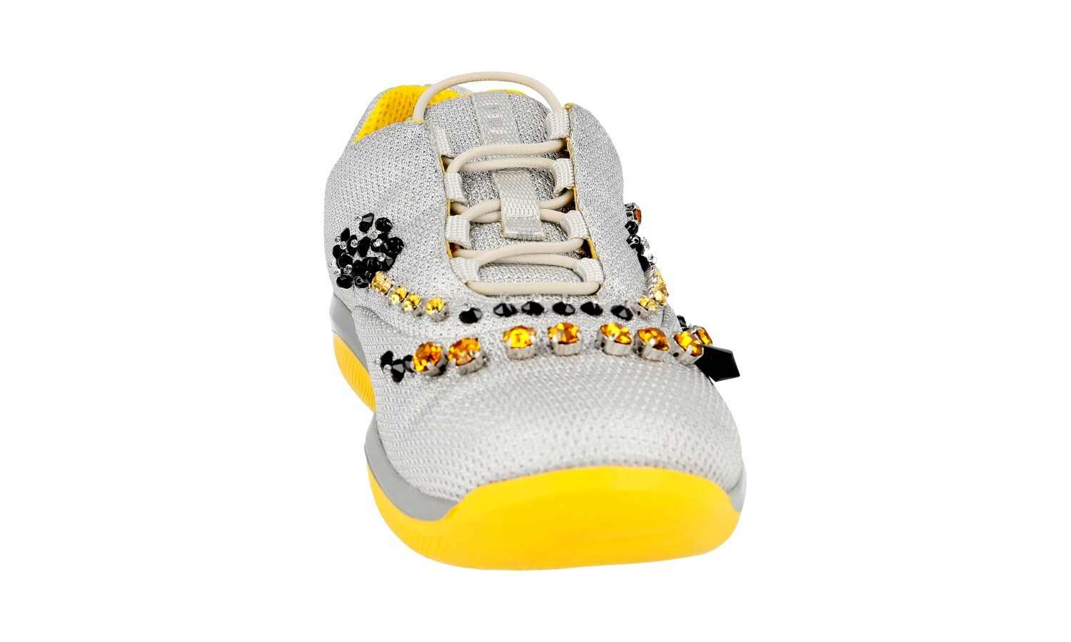 PRADA Americas Cup CRYSTAL Sneakers – 1E784G Silver Yellow NEW – US 6.5 EU 36,5