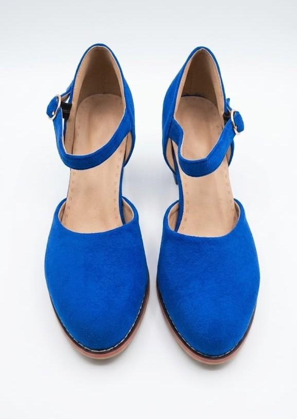 Blue Suede Crossdress Drag Queen Shoes Size 14 Men 16 Women Mary Janes Block Hee