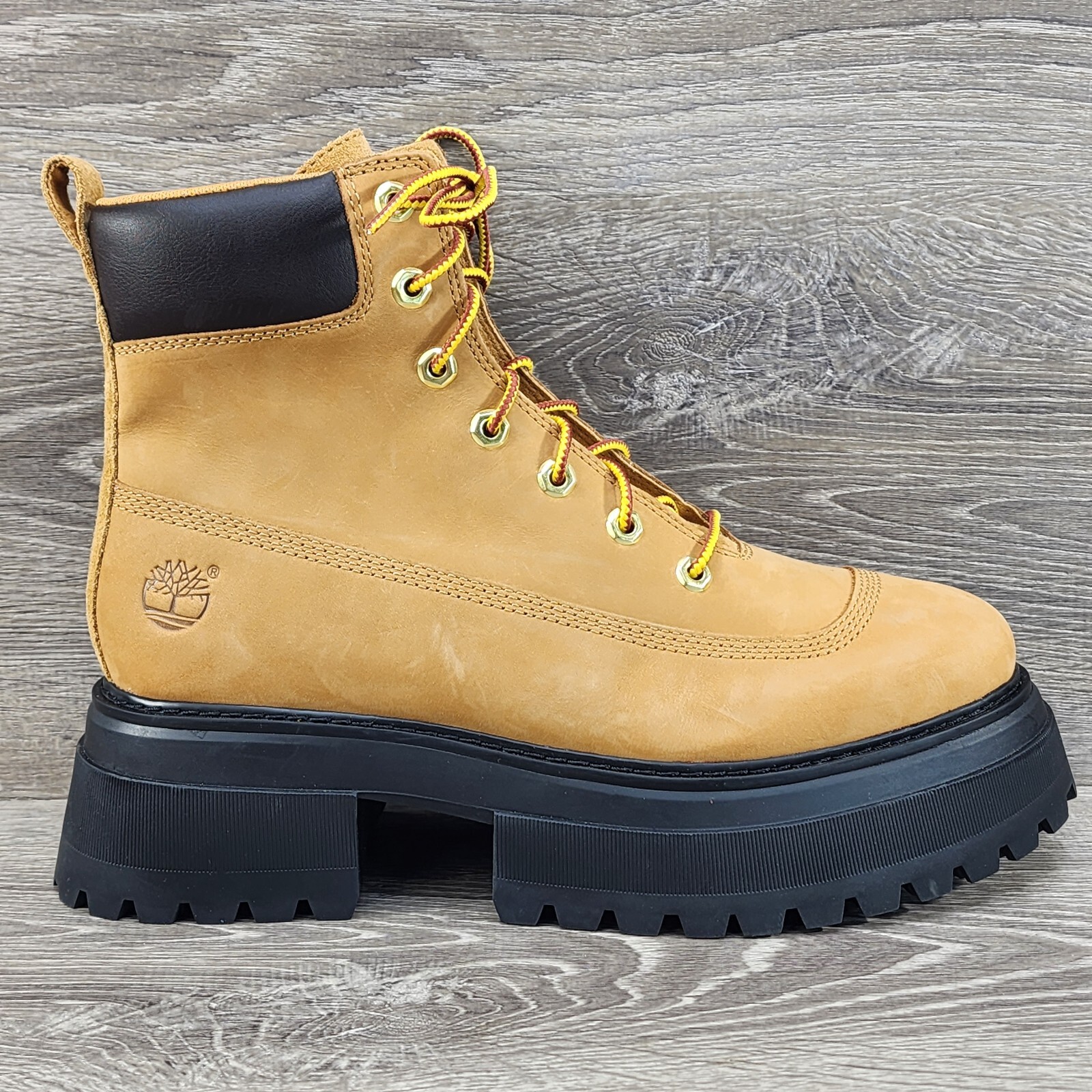 Timberland Womens Sky 6-Inch Lace Up Wheat Nubuck Leather Platform Boots Size 10