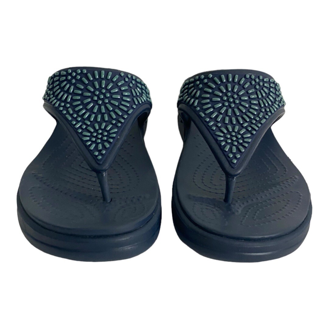 Crocs Monterey Diamante Women’s Navy Wedge Thong Sandals Size 7 Comfort Tongs