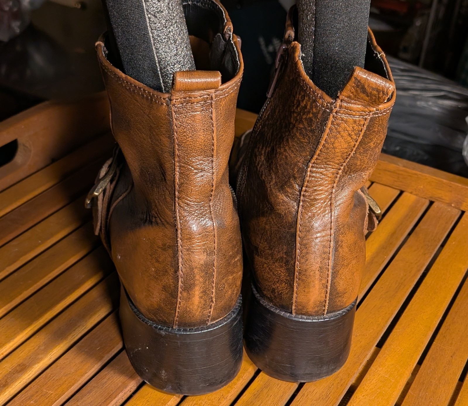 Brown western Wister Buckle Ankle Boots