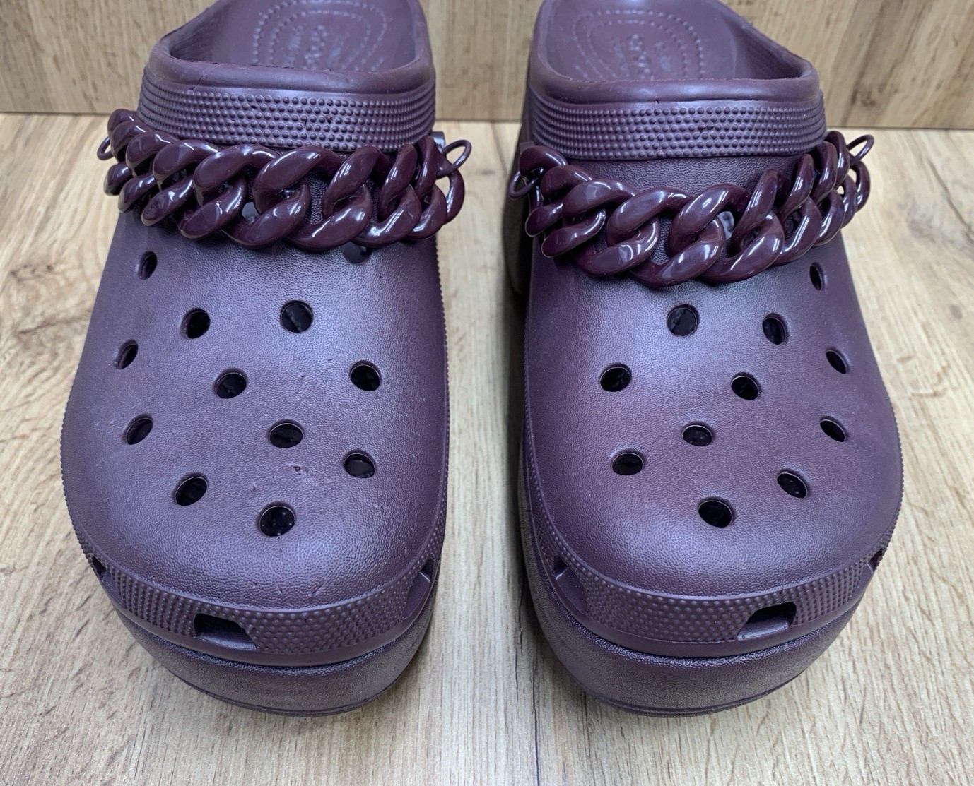 Crocs Siren Chain Platform Clogs Womens 11 Burgundy Chunky Heel Slip On 209018