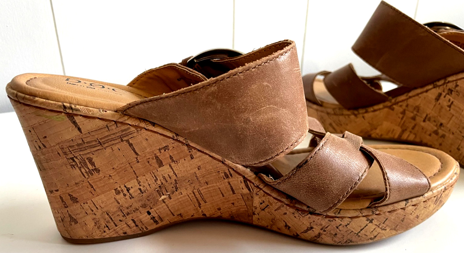 Born boc Women’s Sandals Brown Leather Size 10M US Boho Cork Wedge 3.75 in. heel