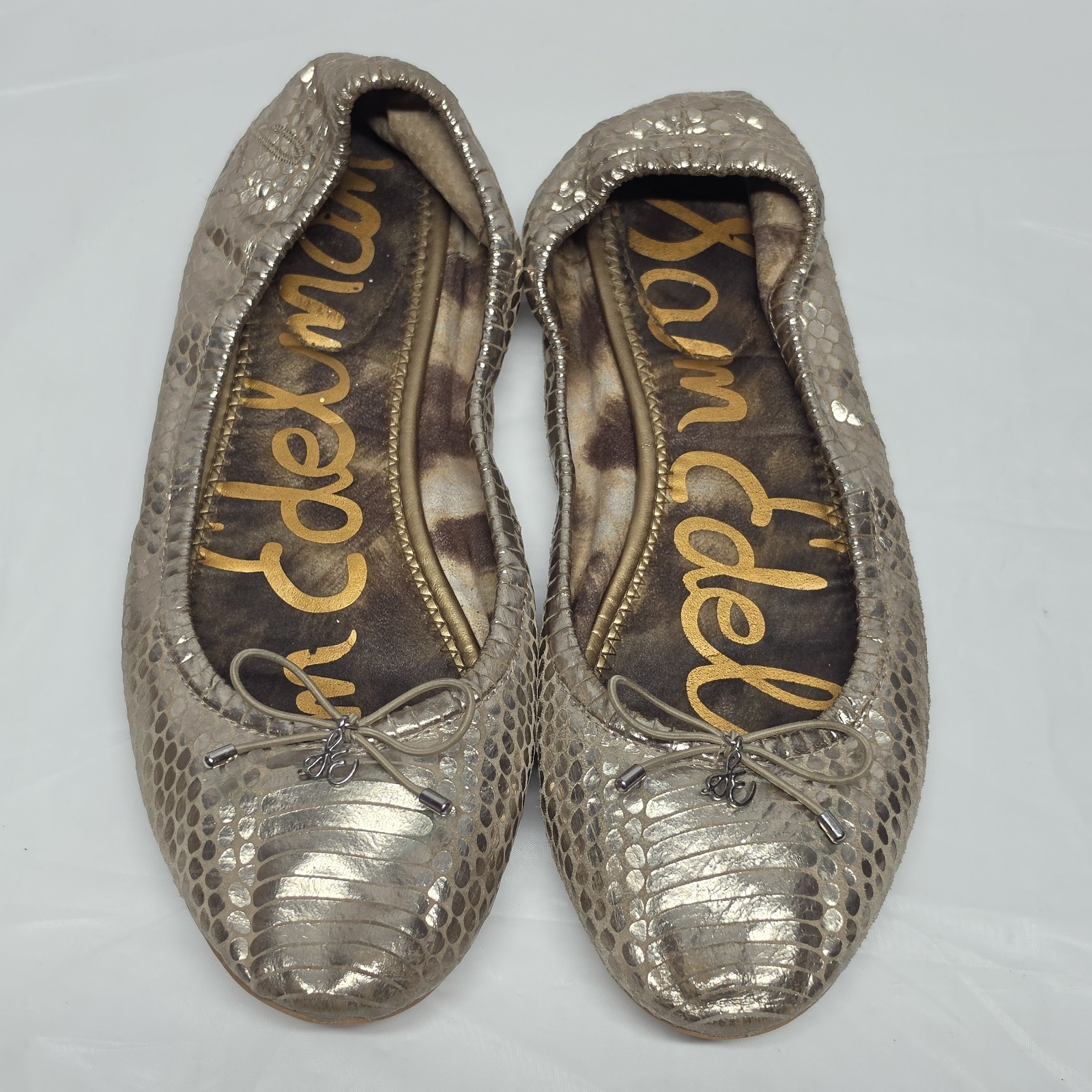 Sam Edelman Felicia Snakeskin Embossed Ballet Flats In Light Gold Leather Size 8