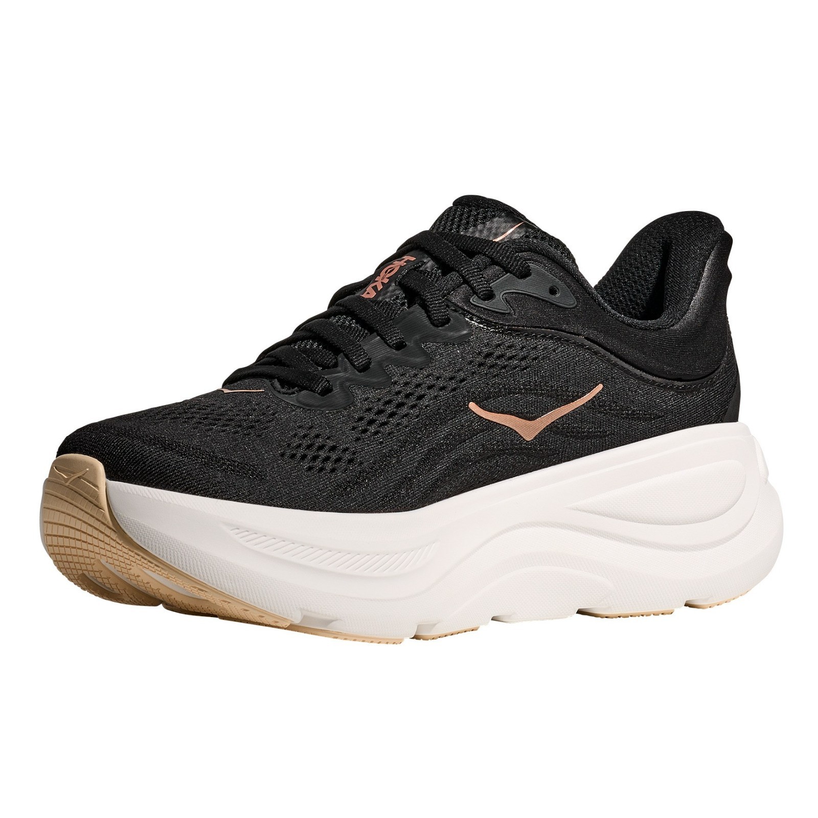 HOKA Bondi 9 Road-Running Shoes – Women’s, Color Black-Rose Gold, Brand New