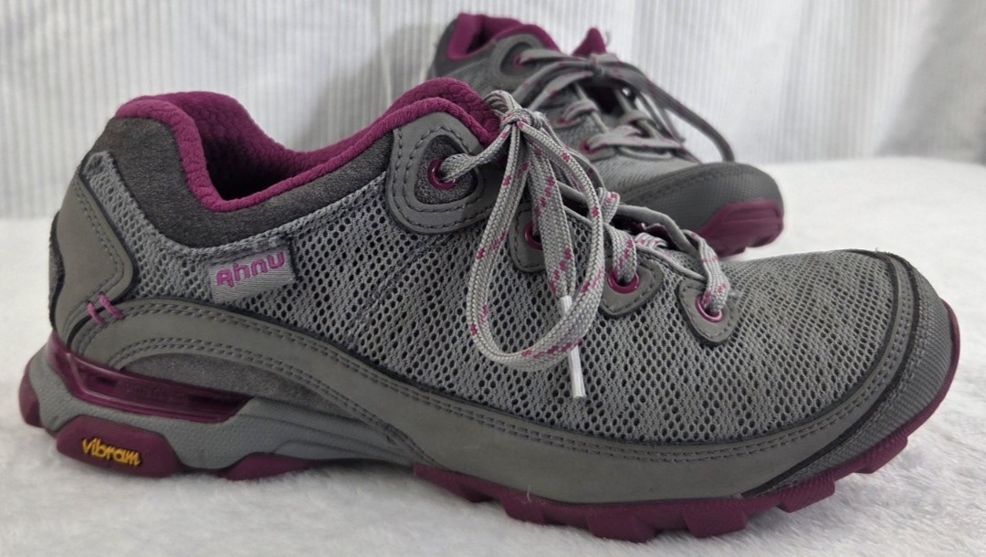 Ahnu Sugarpine II Air Mesh Trail Shoes Womens size 6.5 Grey/Pink Hiking Sneakers