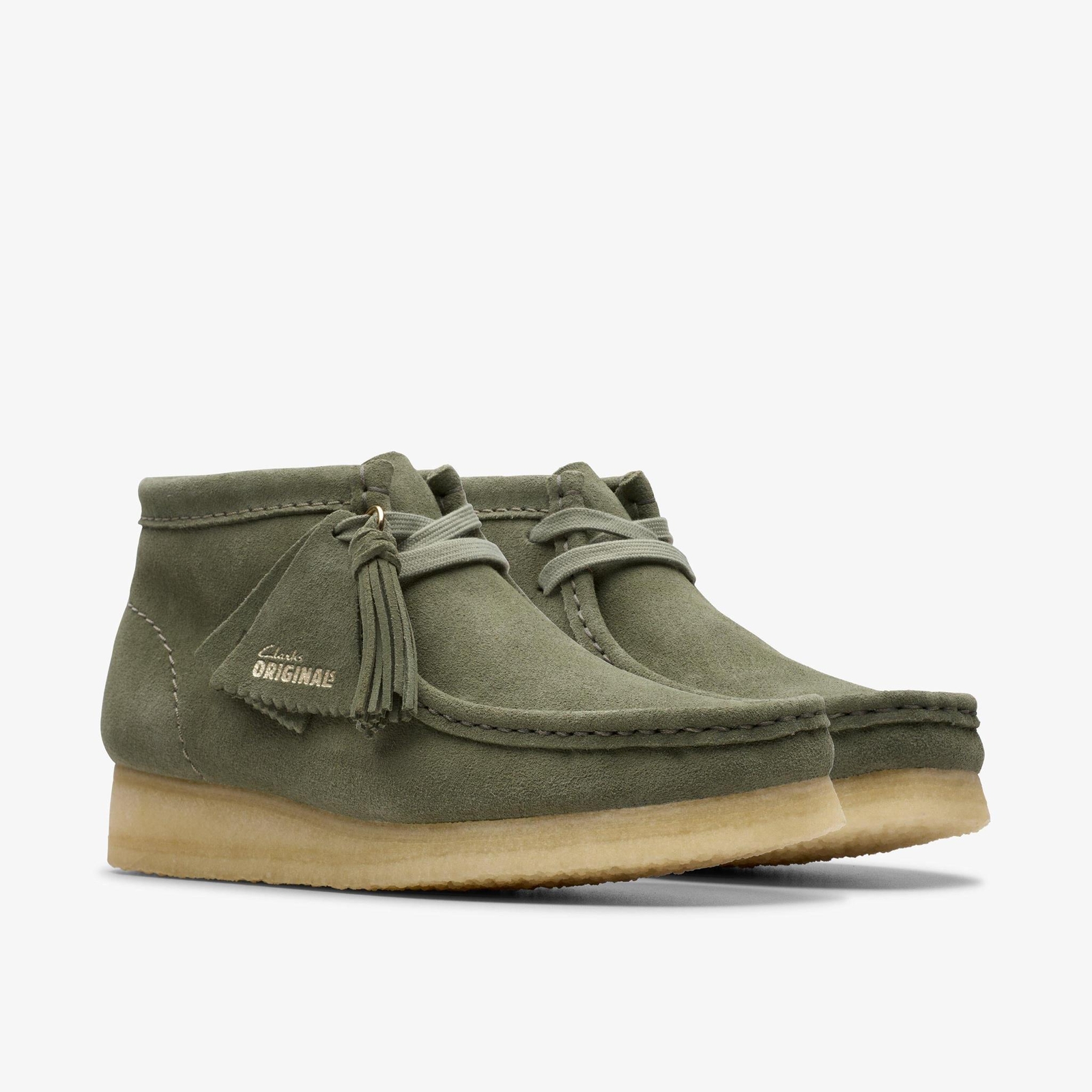 [26179160] WOMENS CLARKS WALLABEE BOOT KHAKI/GREEN SDE
