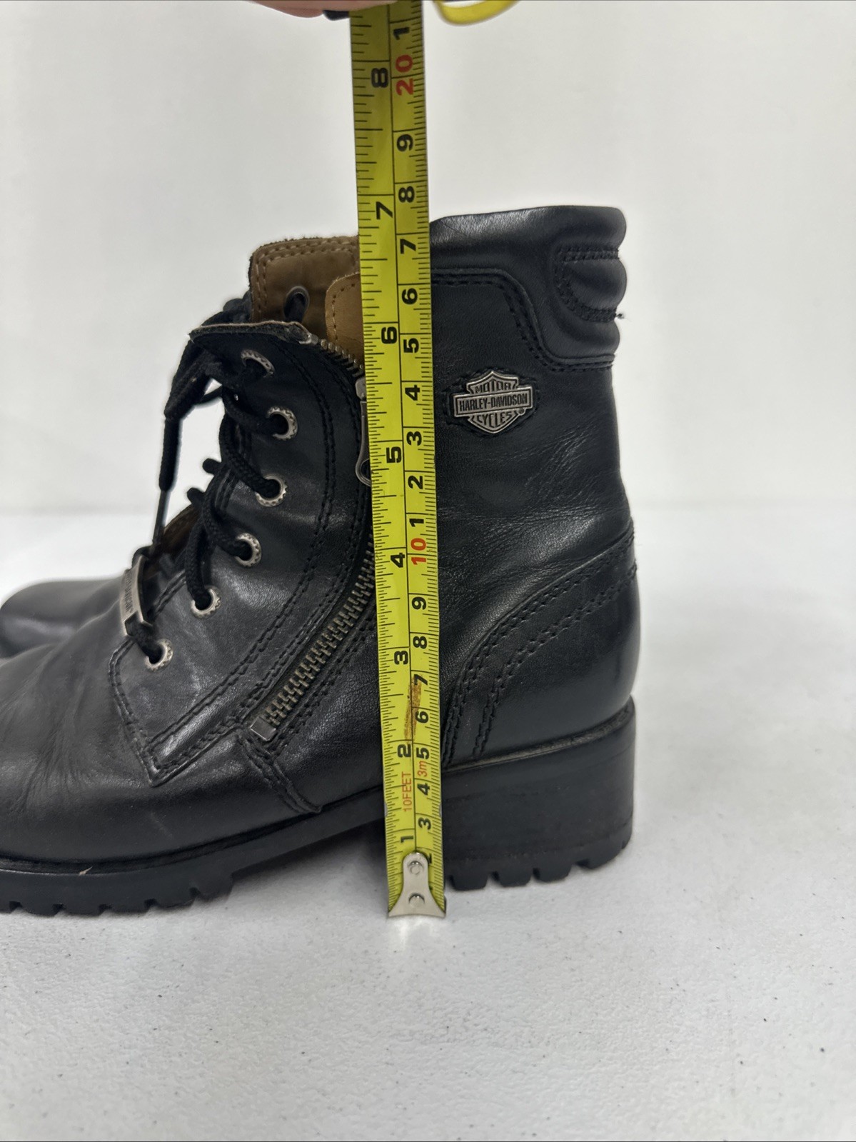 Harley Davidson Boot Womens 6.5 Black Block Heel Zipper Moto Leather Goth Grunge