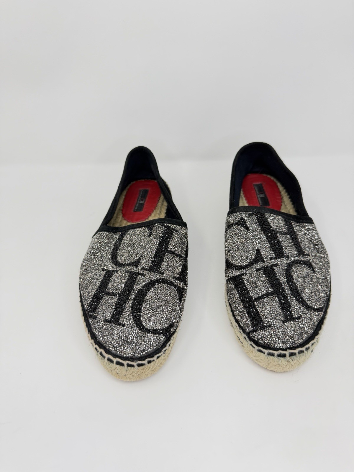CH Carolina Herrera Glitter Logo Espadrille Flats Women EU 39