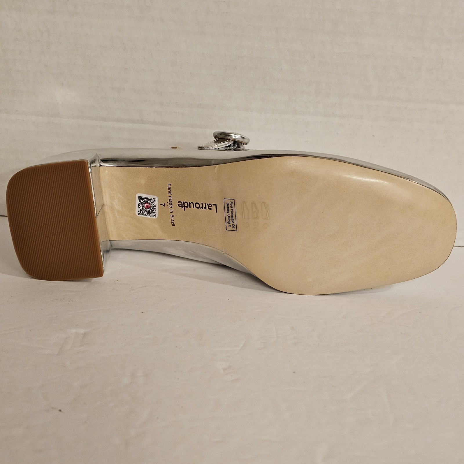 Larroude Blair Block Pump Mary Jane Women’s Mirror Silver Specchio Size 7