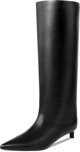 Kitten Heel Knee High Boots for Women, 1.5-in Stiletto Low Heel Long Boots Women