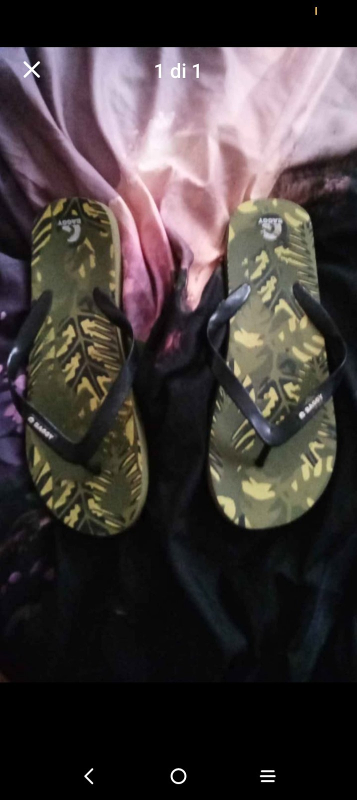 Used Green And Black Teddy Flip Flops
