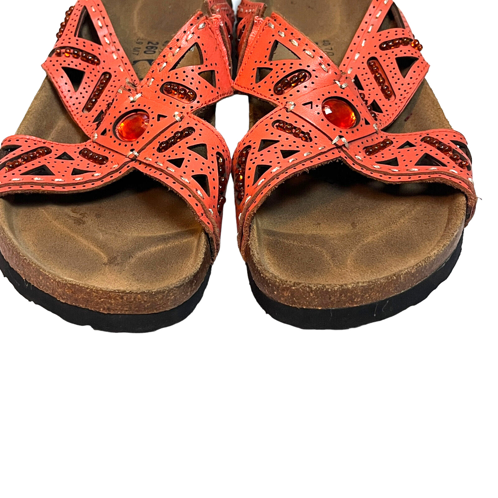 Birkenstock Bertula Womens Sandals 9N Orange Leather Slip On Comfort Jeweled