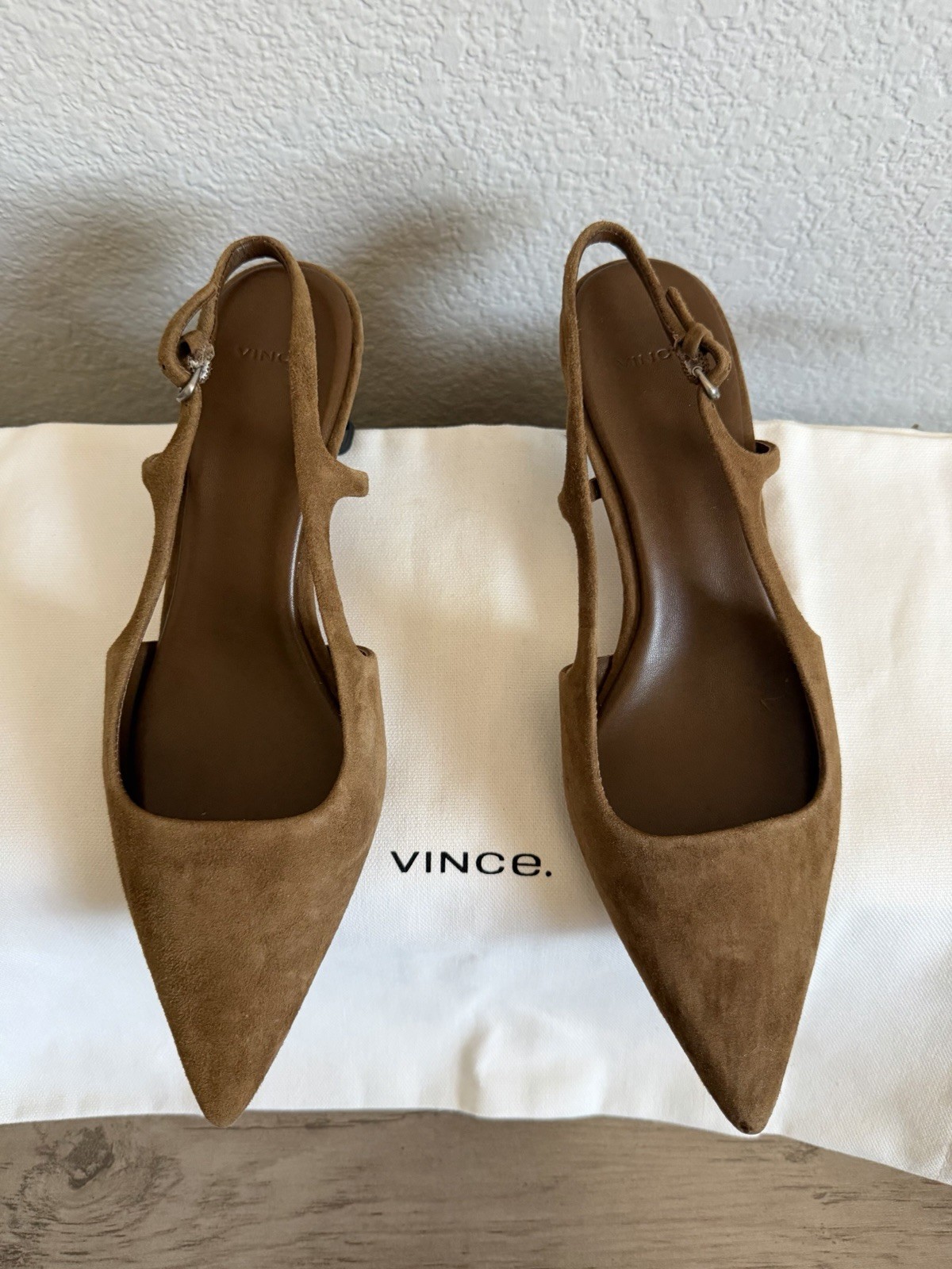 Vince Bianca Slingback Mid Heels in Elmwood suede, size US 6 / EU 36