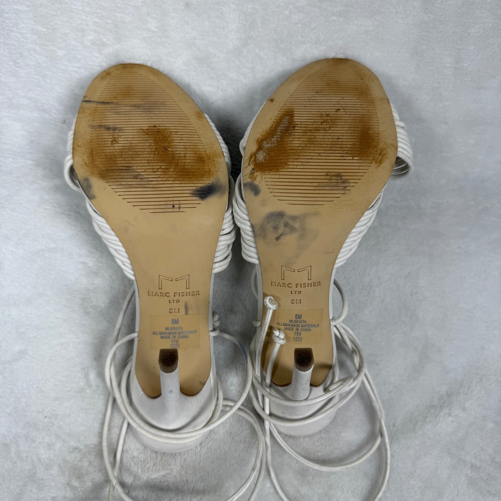 Marc Fisher LTD White Leather Lace Up Strappy Stiletto Heels Knotted Sandals 8