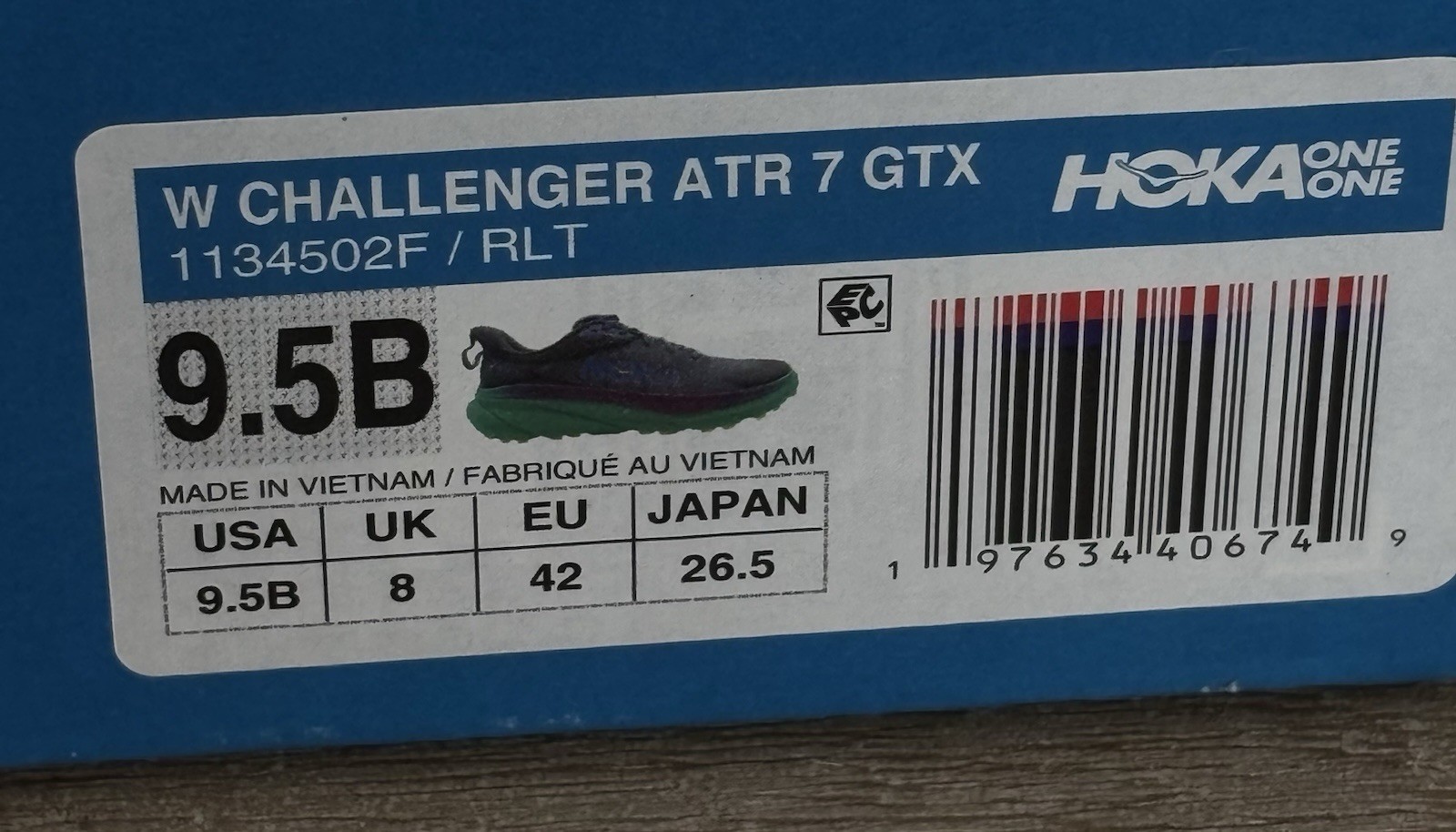 EMPTY HOKA Shoe Box Only W Challenger ATR 7 GTX Size 9.5B «Box ONLY NO Shoes»