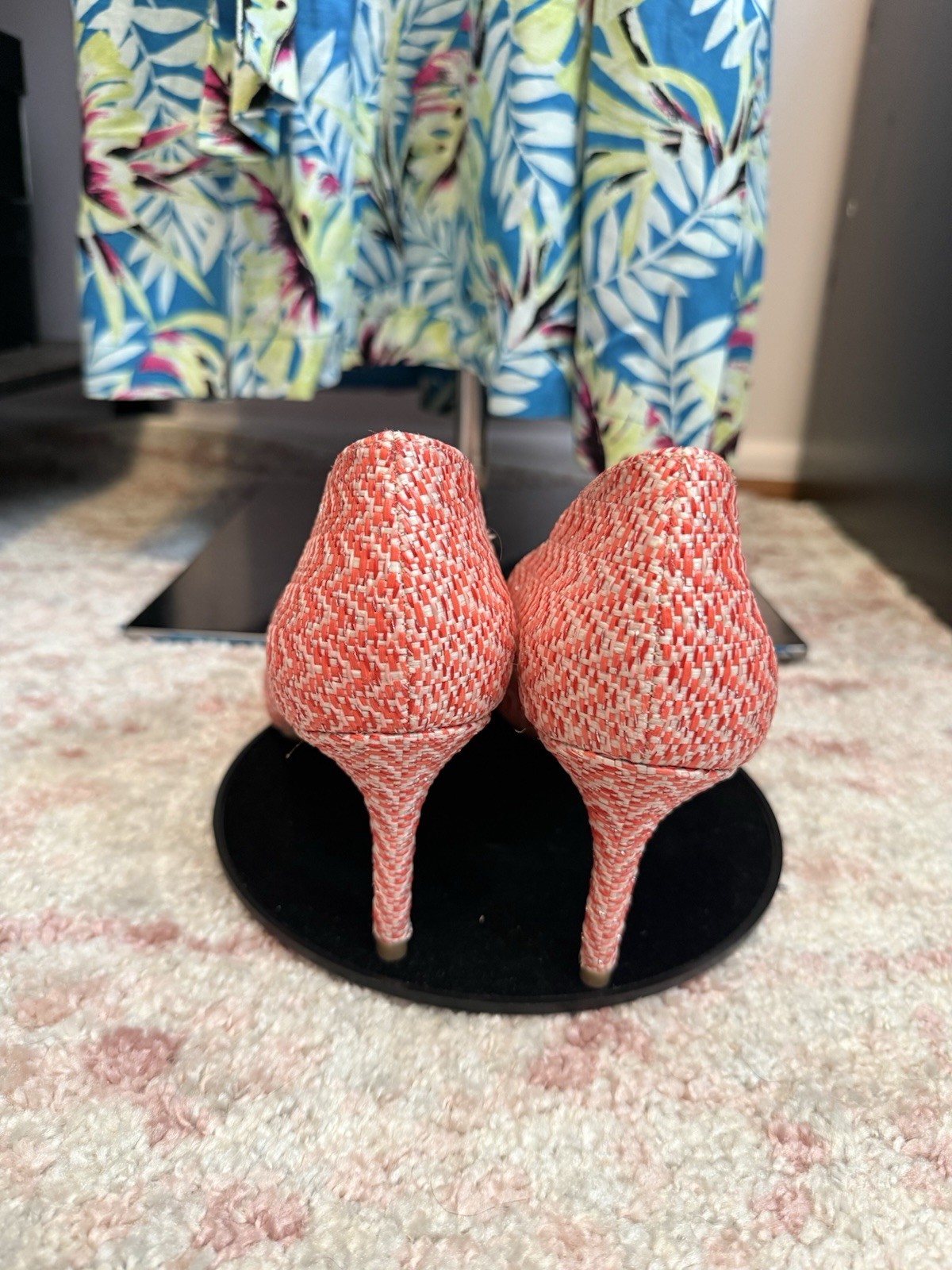 Alfani Red/White Woven Synthetic Pointed Toe Slip On Stiletto Pumps US 9.5