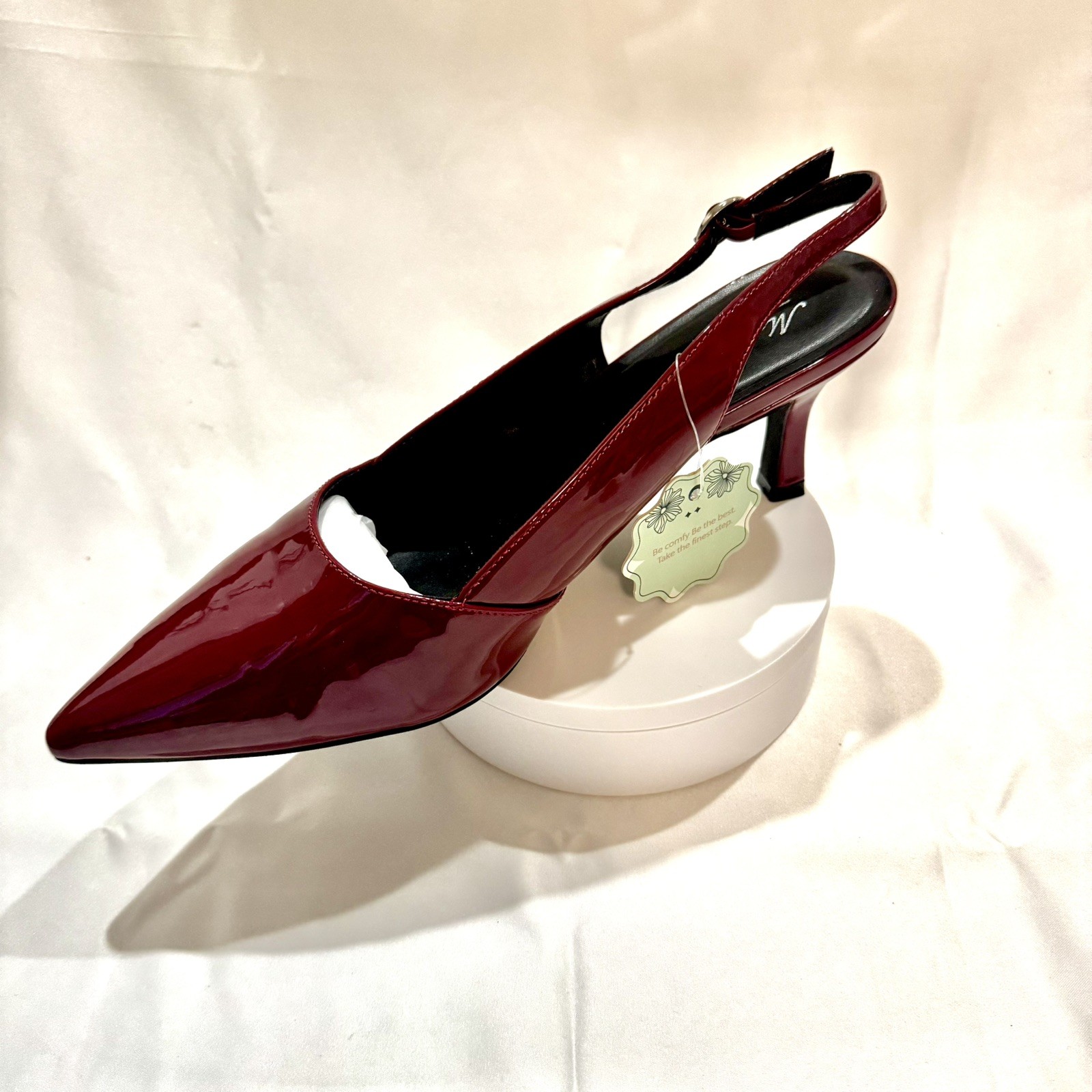 Burgundy Heel for Women Slingback Point Closed Toe Heels Slingback Ankle Strap