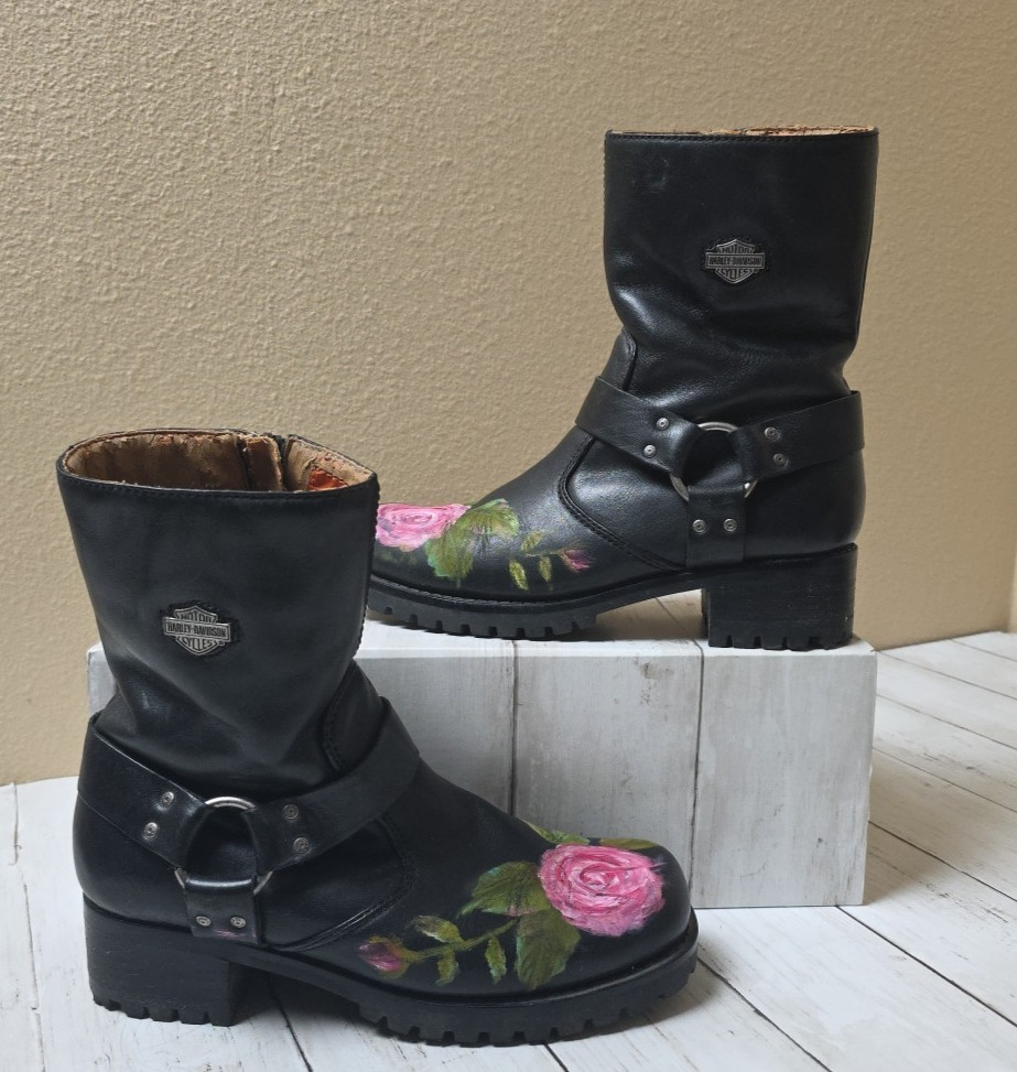 Harley Davidson Women’s Boots Black Size 8.5 Leather Harness Riding Zip 84187
