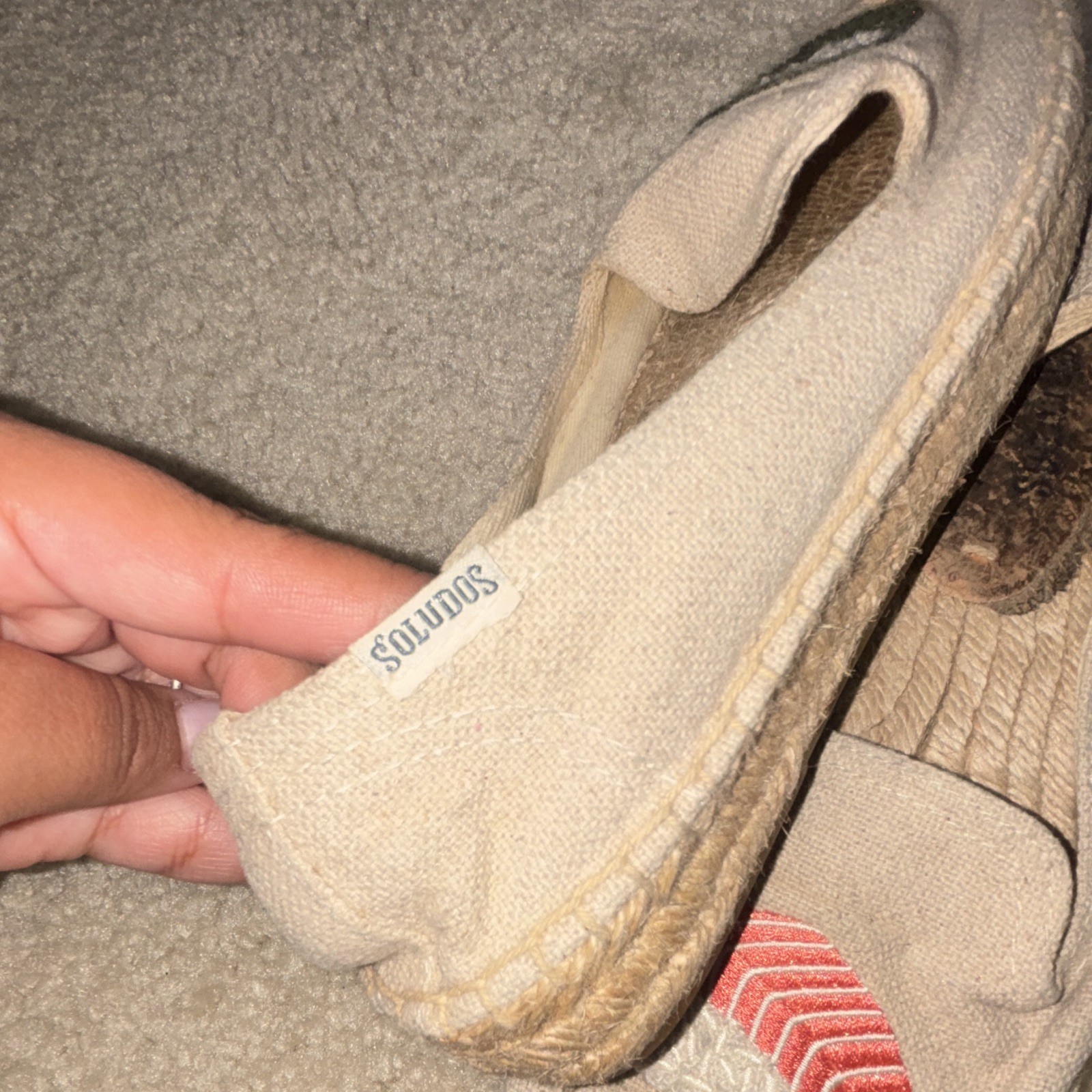 Soludos Women’s Beige Canvas Sushi Embroidered Slip-On Flats US 6.5