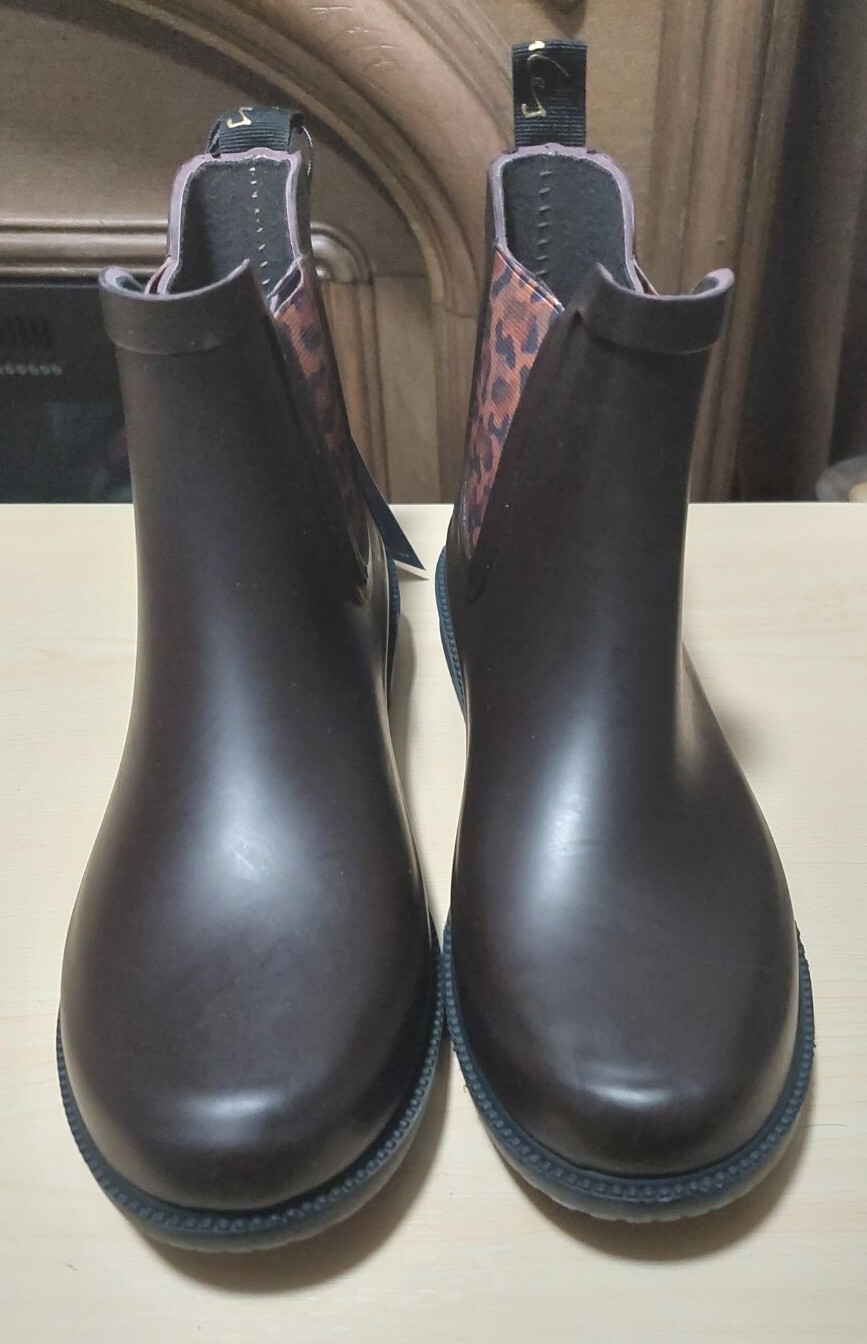 Women’s Joules, Rutland Rain Boot RUTLAND-DKBROWN Brown Synthetic-And-Fabric