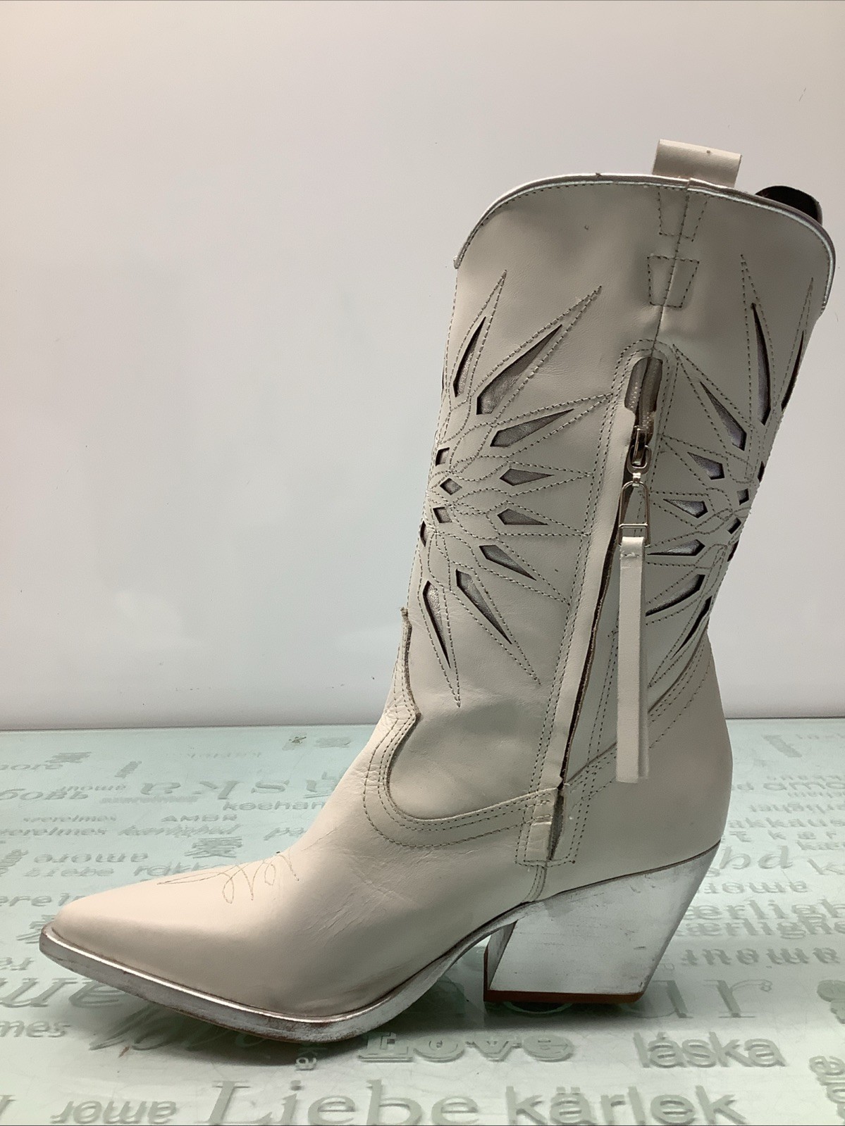 Golo Mae Sun Inlay Western White Boot Women’s SZ 6.5B,preowned.