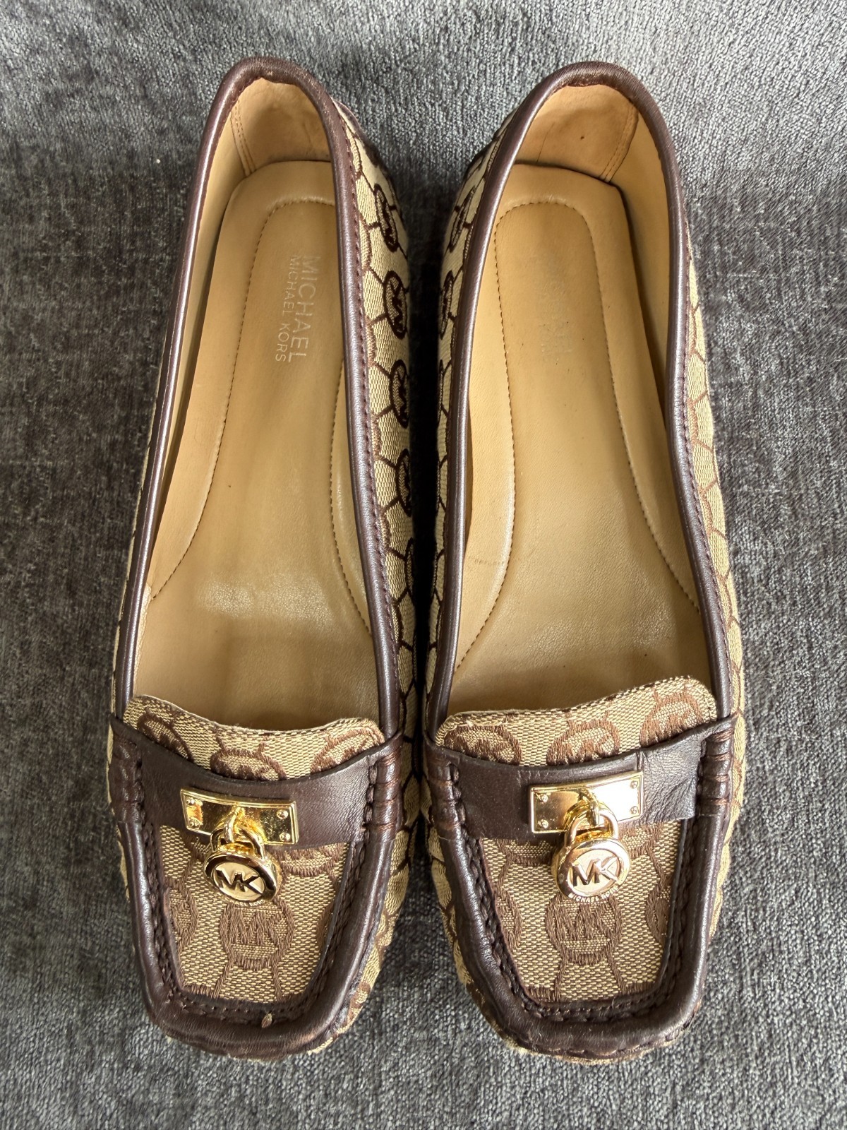 Michael Kors MK Women’s Hamilton Loafer Logo Textile & Leather Size 6.5 MG16L