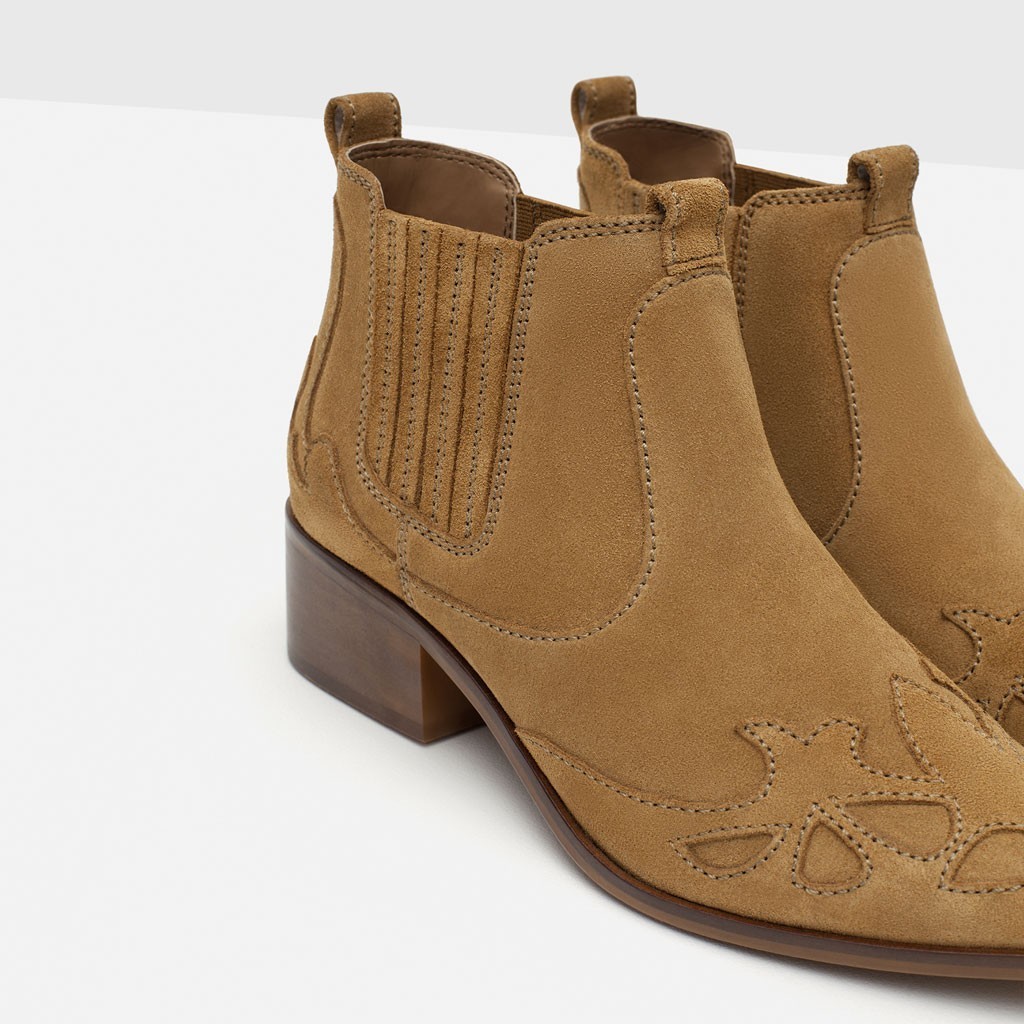 ZARA Women’s Natural Leather Cowboy Block Heel Boots EU 41 NWT 3104/101