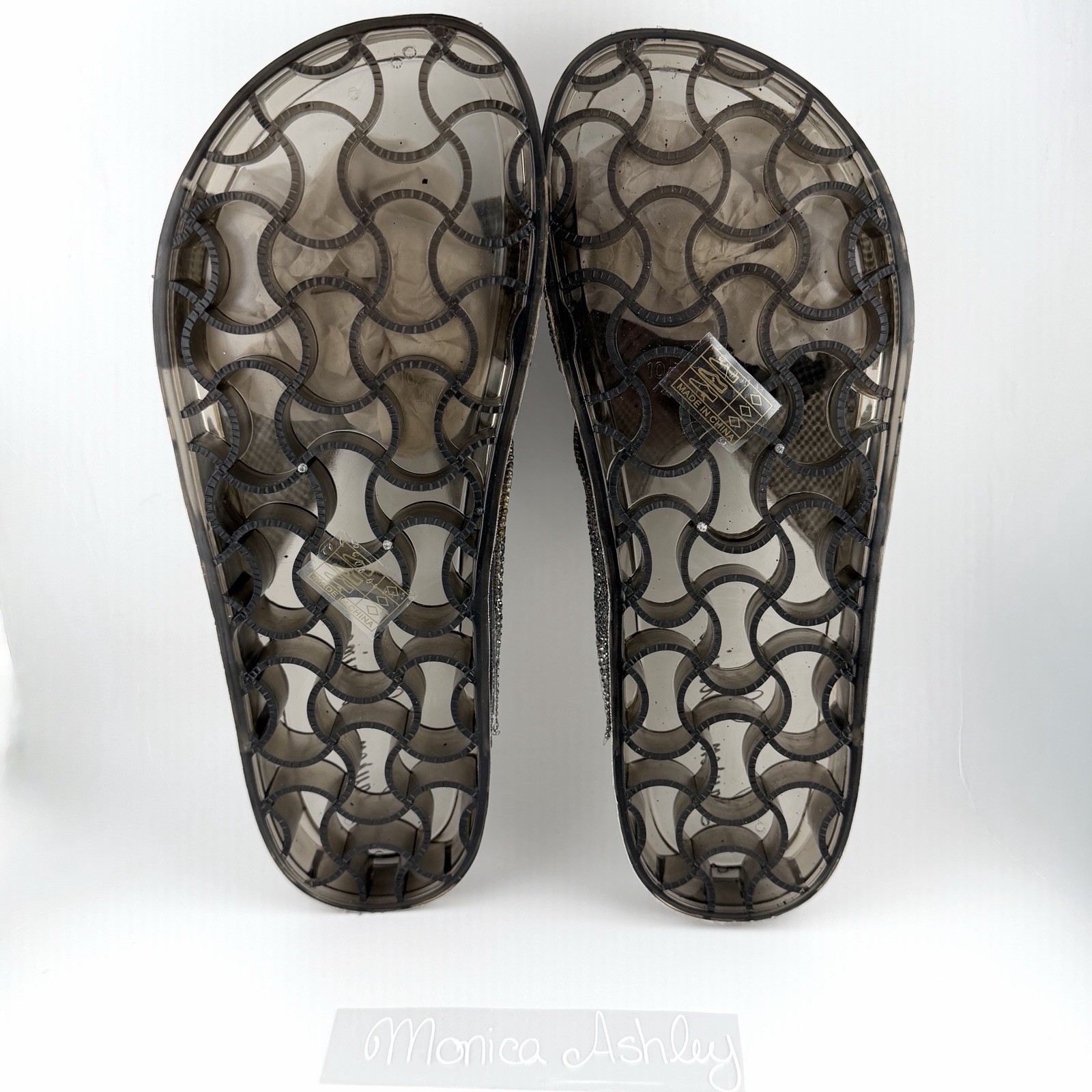Lauren Lorraine Womens 10 Black Silver Jeweled Jelly Slides Slip On Sandals NEW