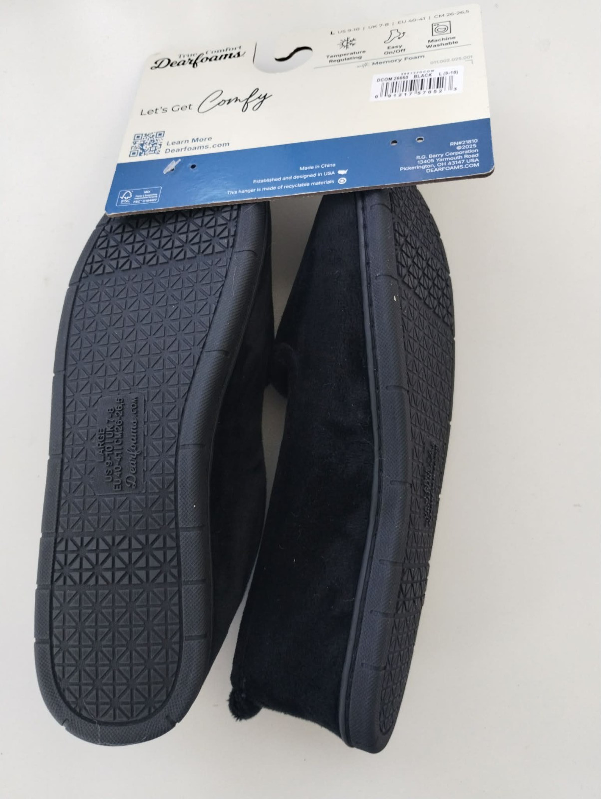 Dearfoams Women’s Rachel Velour Closed Back House Slipper – Black Size L New