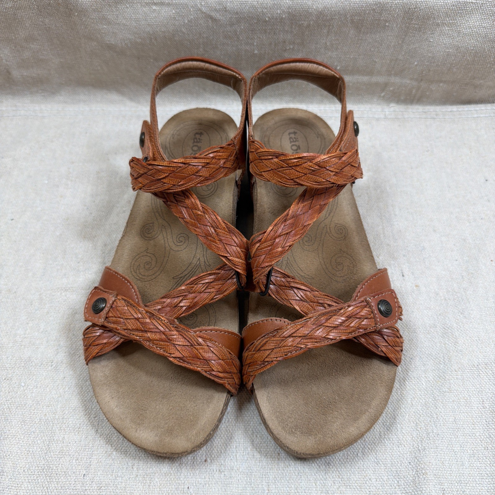 Taos Trulie Burnt Orange Woven Leather Braid Wedge Sandals Womens US 8-8.5 EU 39
