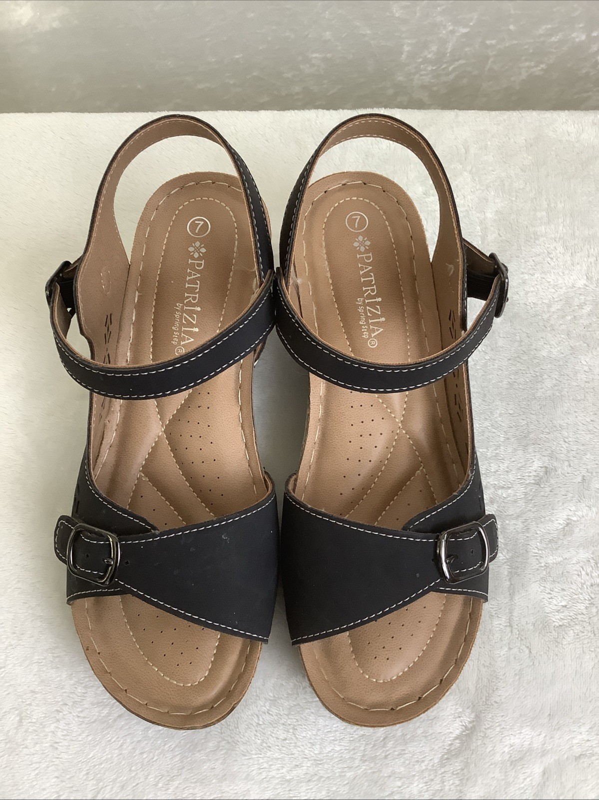 Patrizia By Spring Step Women’s Low Chunky Heel Strap Sandals Black Sz 7