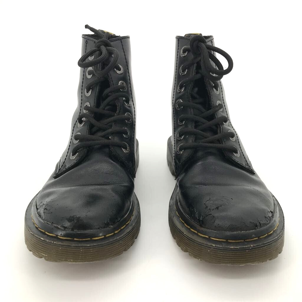 Dr. Martens Luana Combat Boot Black Leather Pull Tab Ankle Lace Up Women US 5 36