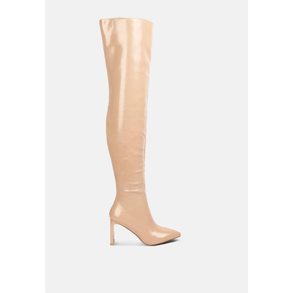 London Rag Womens Minkles Patent Pu Long Slim Block Heeled Boots 7
