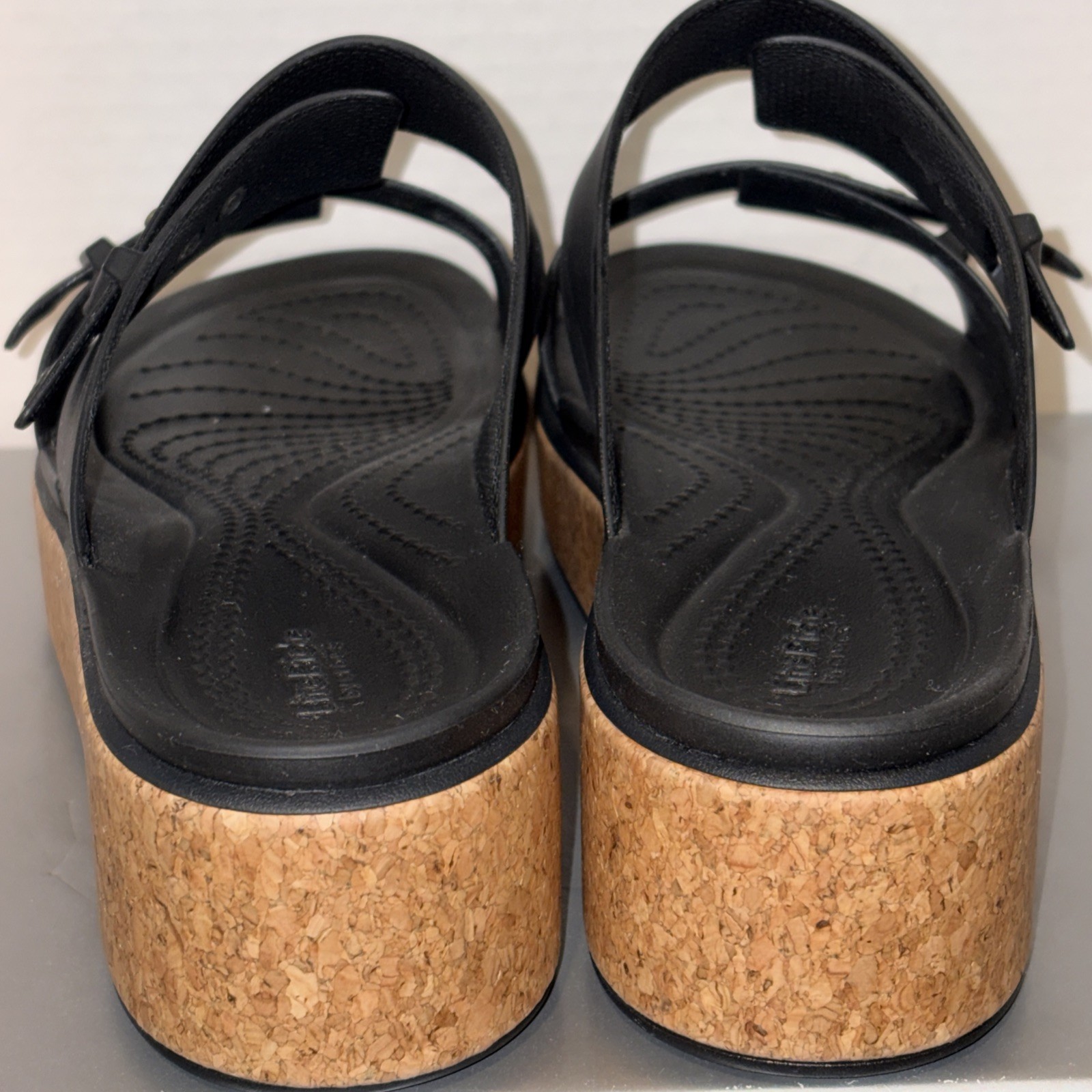 Crocs Brooklyn Black Cork Platform Sandals Double Strap LiteRide Womens Size 8