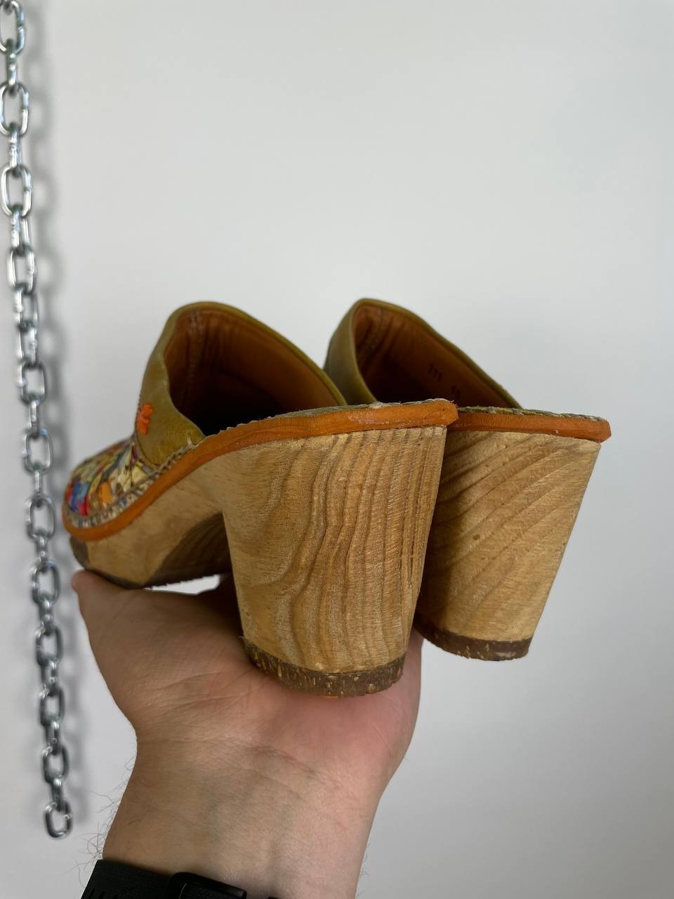 The Art Company Button Print Wooden Clogs , Leather Mule Sandals EU Size 40